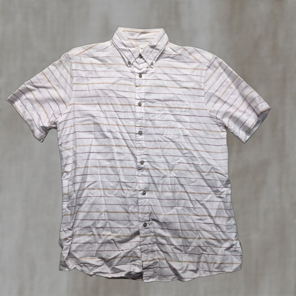 Vintage Rowm Men's White Striped Short Sleeve Button Up Shirt Medium Size US M / EU 48-50 / 2 - 1 Thumbnail
