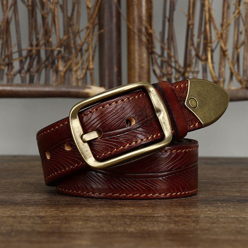 Leather Copper Buckle Leather Belt Size ONE SIZE - 1 Thumbnail