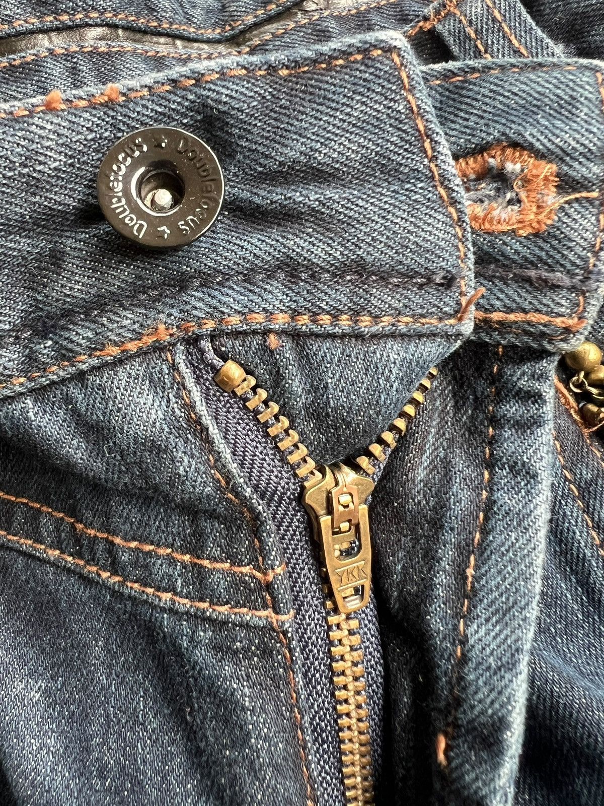 Japanese Brand Double Focus 🇯🇵 Double Waist Asymmetrical Denim Light Flare Size US 33 - 10 Thumbnail