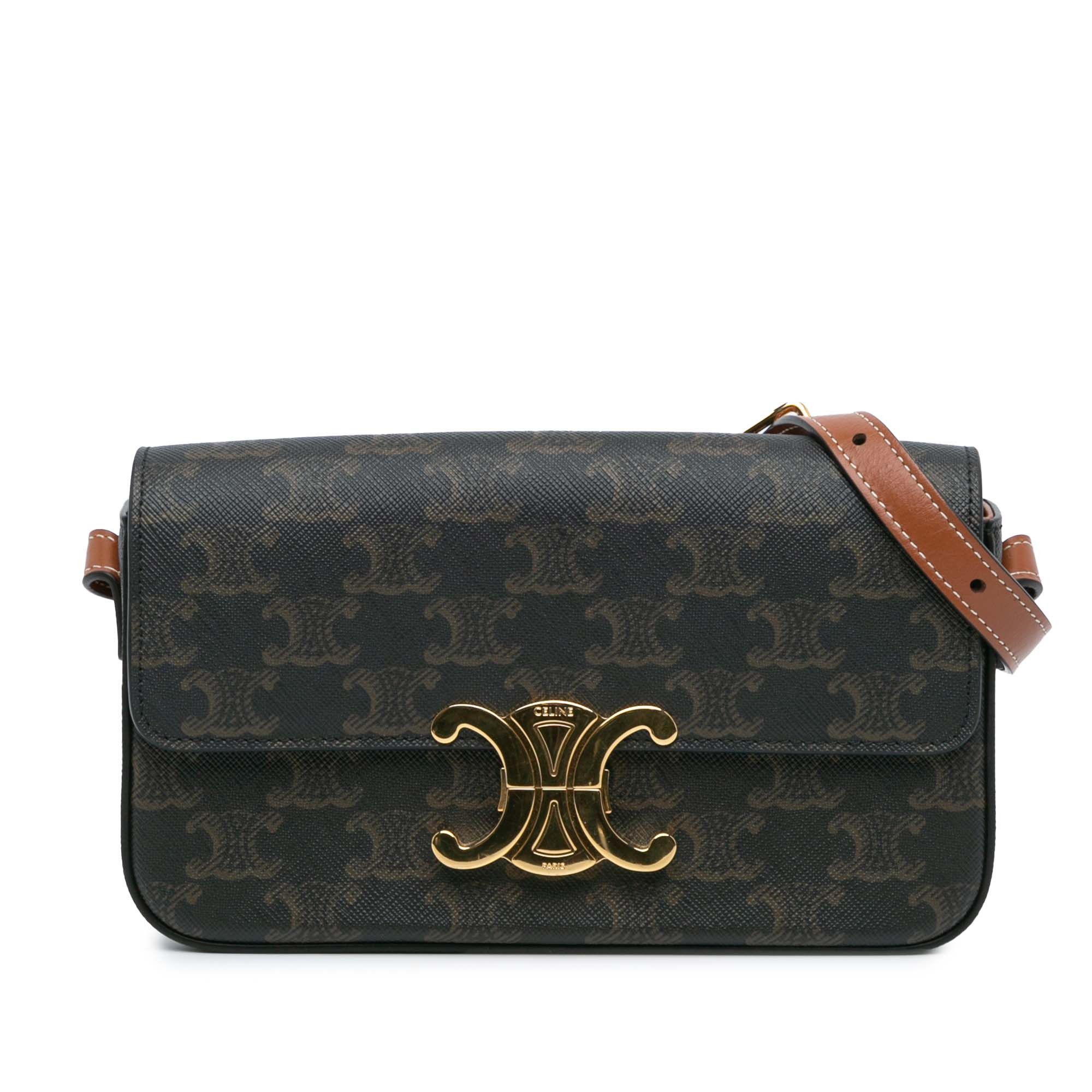 Celine Celine Triomphe Coated Canvas Claude Shoulder Bag Brown Size ONE SIZE - 1 Thumbnail