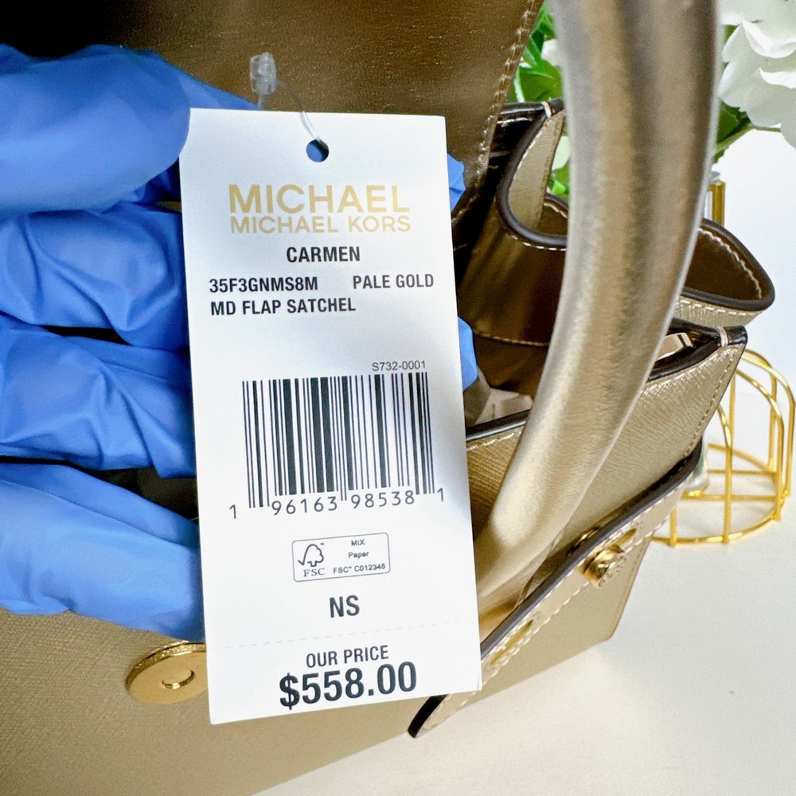 Michael Kors Michael Kors 35F3GNMS8M Carmen Medium Metallic Belted Satche Size ONE SIZE - 7 Thumbnail