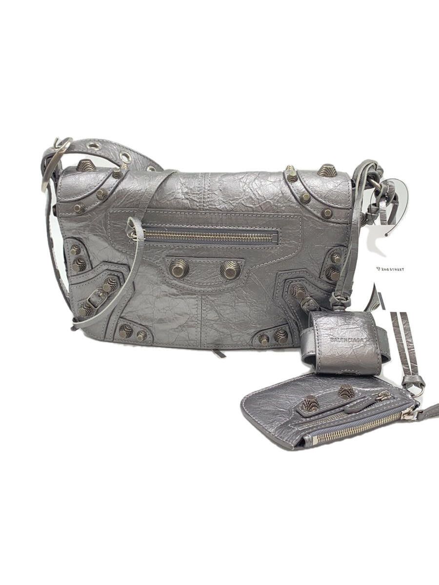 image of Balenciaga Shoulder Bag Leather Silver in Black, Women's