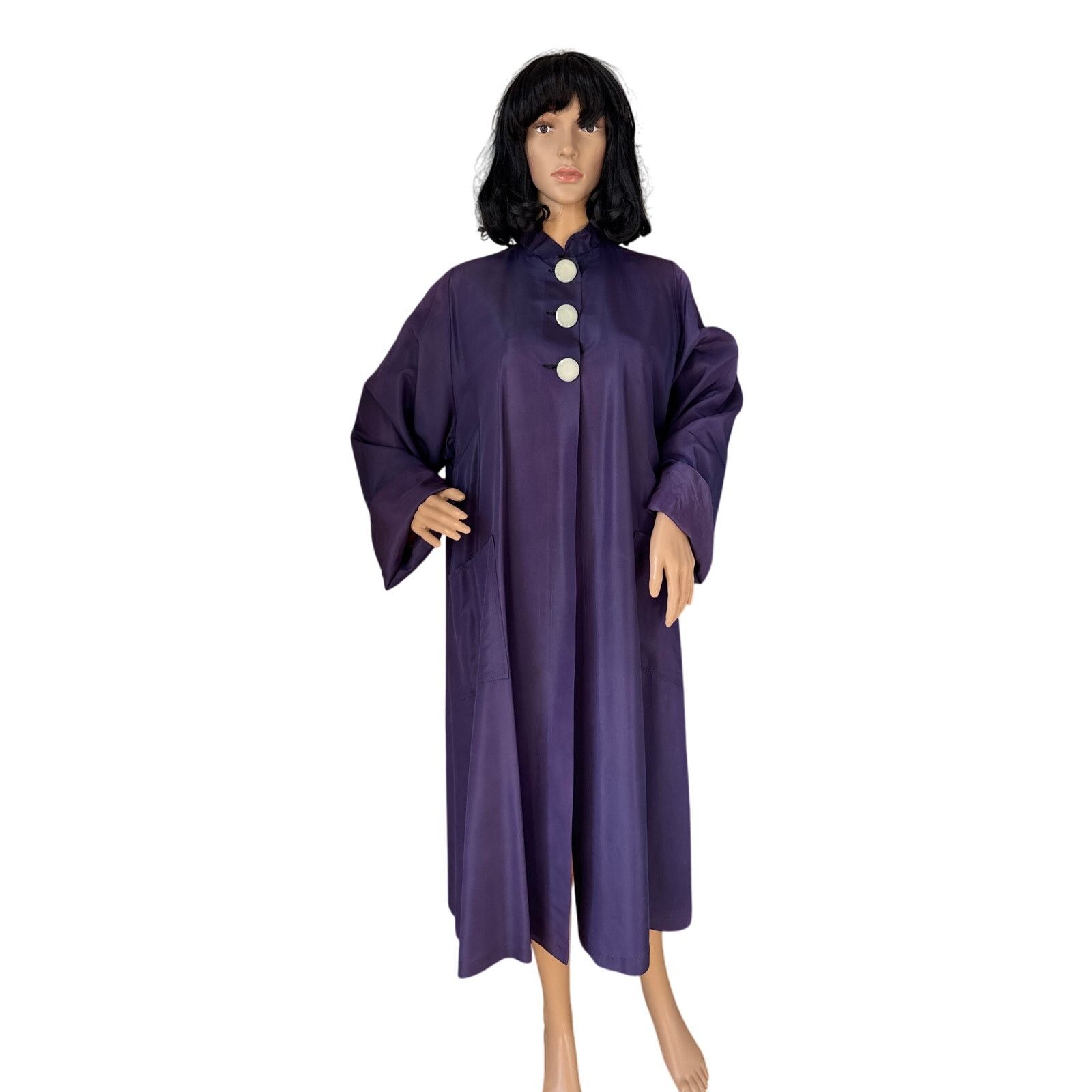 Vintage Vintage Purple Sateen Lined Duster Swing Coat 3 button close Size L / US 10 / IT 46 - 3 Thumbnail