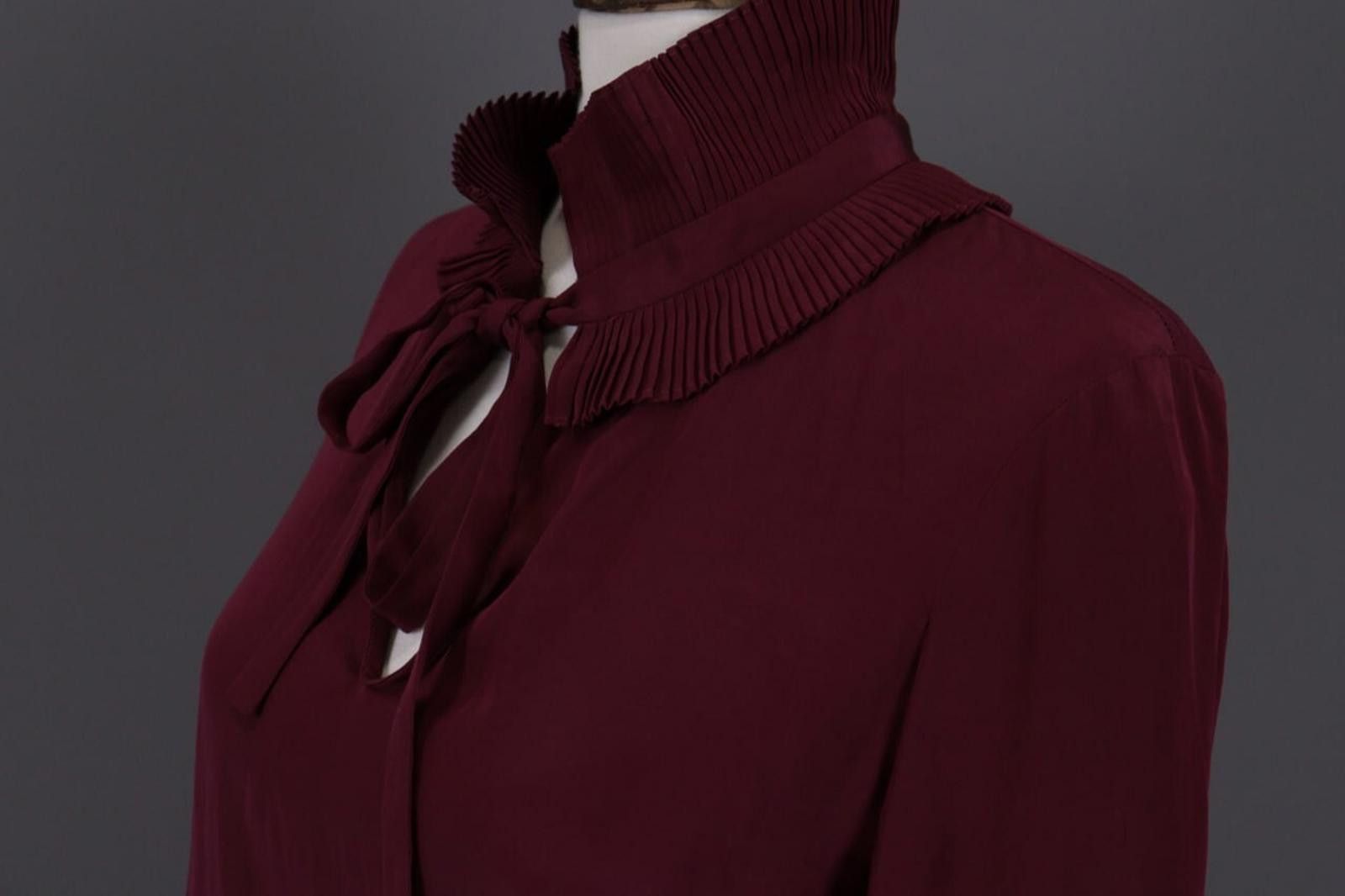 Designer Claudie Pierlot Burgund Pussy Bow Blouse Shirt Size 38 Size M / US 6-8 / IT 42-44 - 6 Thumbnail