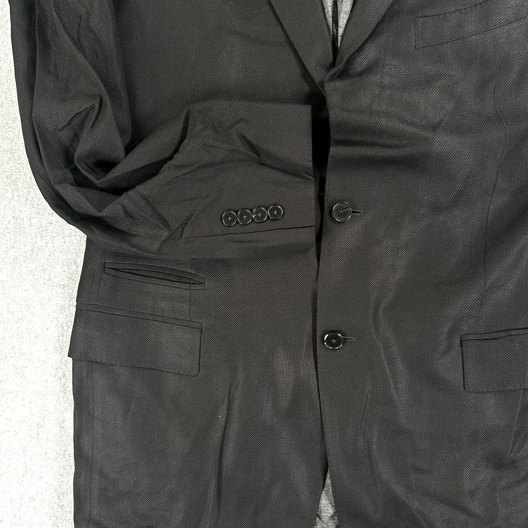 Ermenegildo Zegna Ermenegildo Zegna Blazer Mens 46 Black Wool Silk Travel Two Button Notch Lapel Regular Two-Button Front Closure Shirt Size 46R - 3 Thumbnail