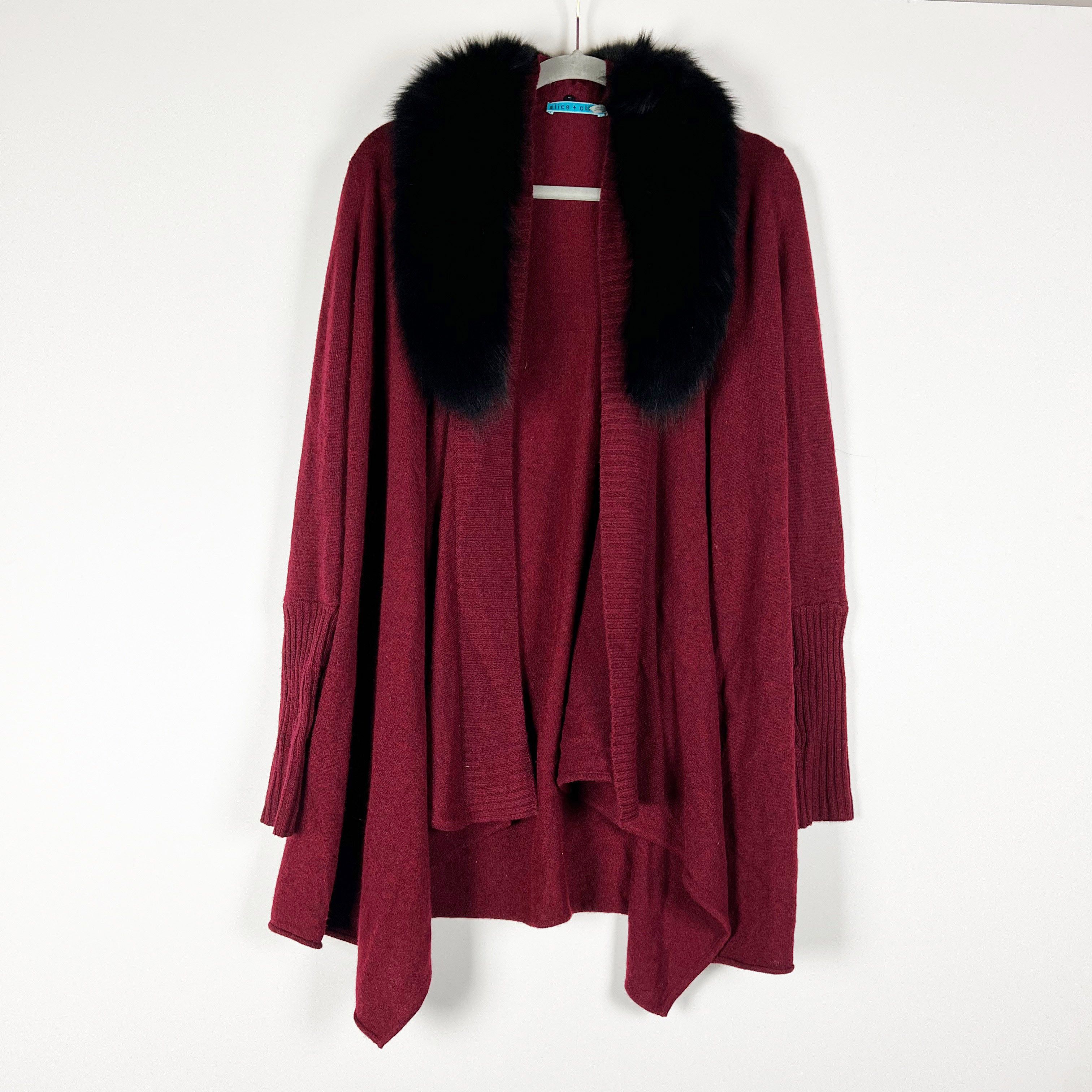 image of Alice Olivia Alice + Olivia Henri Wool Cashmere Knit Fox Fur in Red, Women's (Size Medium)