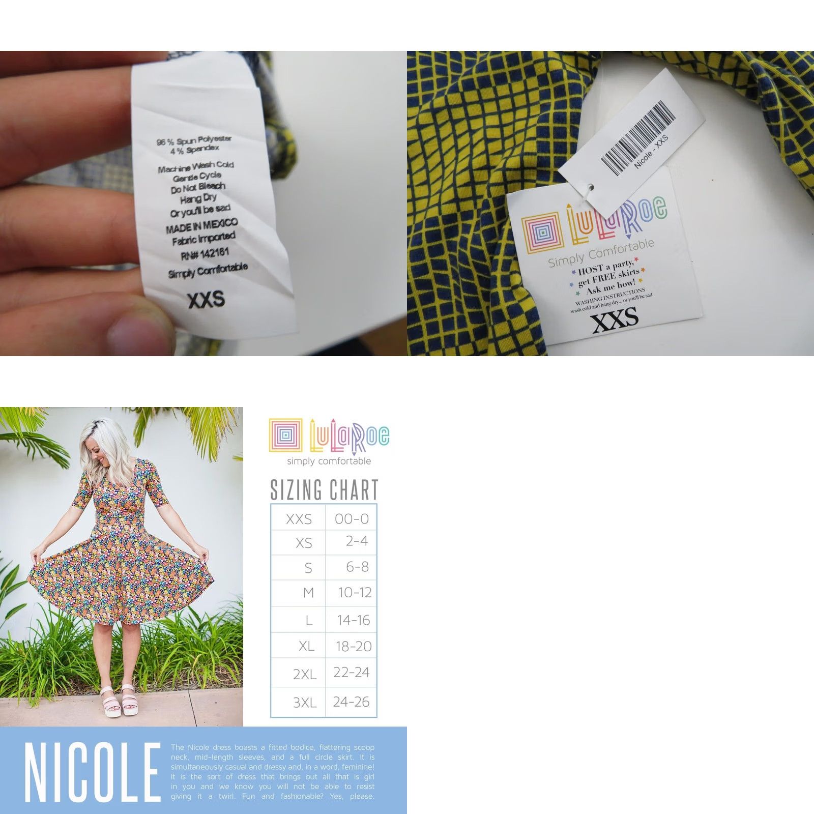 Vintage LuLaRoe Nicole Dress 2XS Blue Yellow Plaid Geometric Unicorn Fit & Flare Dress Womens 2XS Blue Yellow Plaid Geometric Unicorn 90s? Size XXS / US 00 / IT 34 - 8 Thumbnail