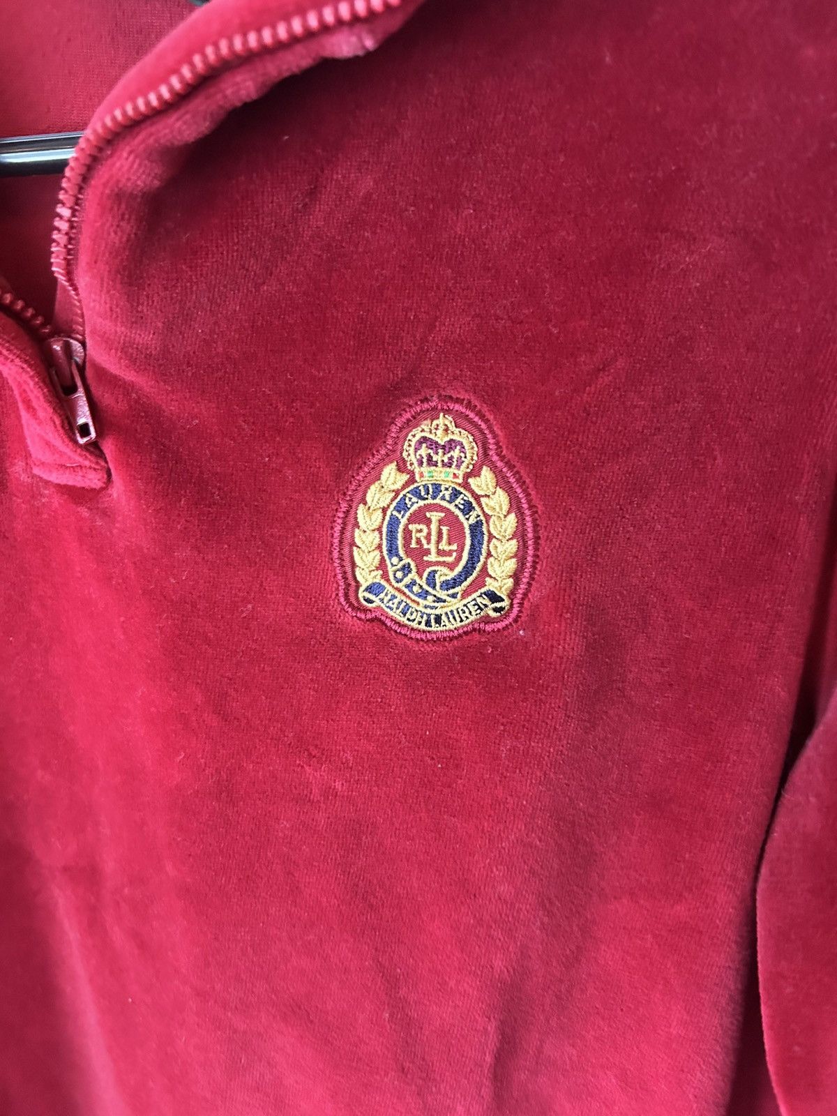 Lauren Ralph Lauren Vintage Lauren Ralph Lauren Red Velour QuarterZip Crest Logo Size S / US 4 / IT 40 - 2 Thumbnail