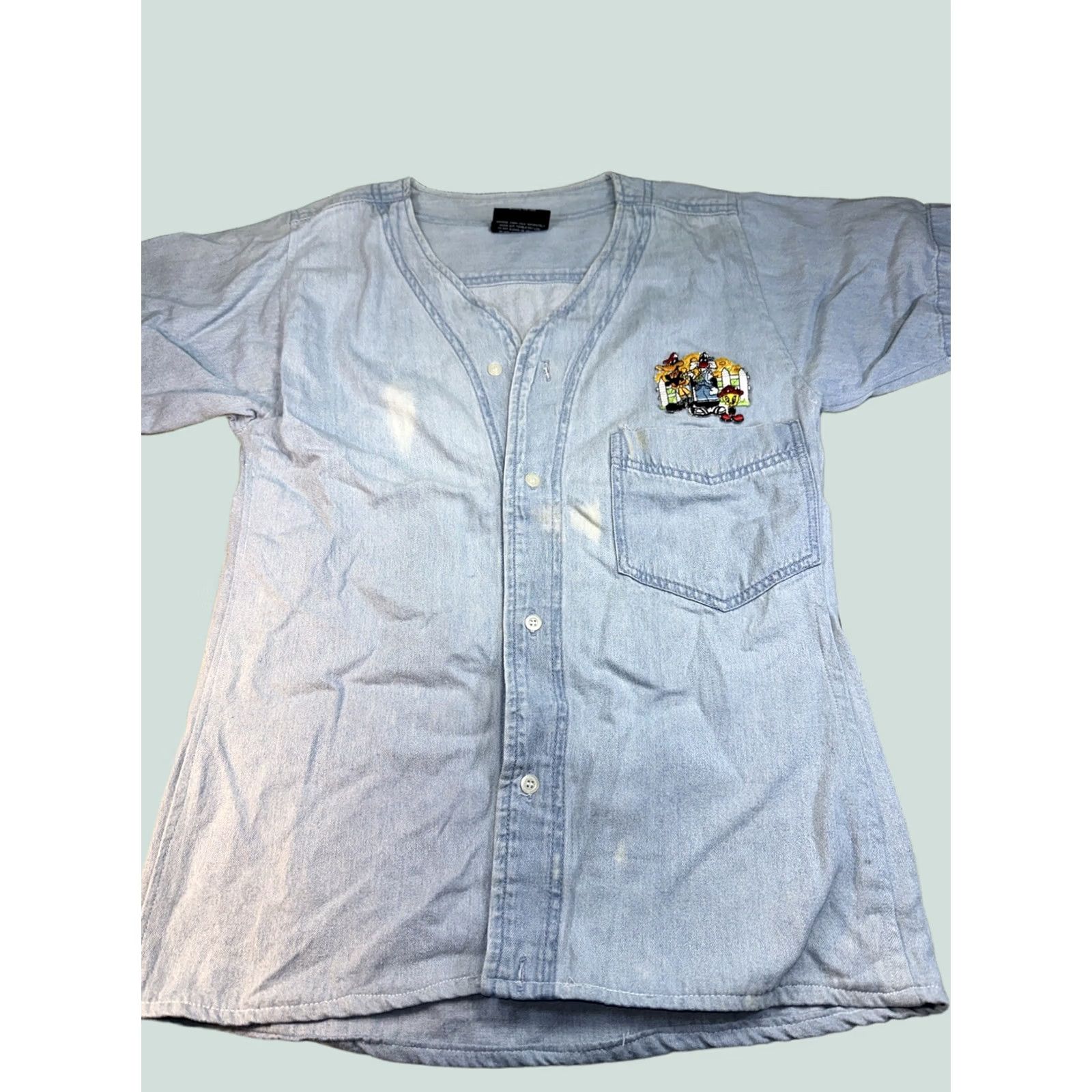 Vintage VINTAGE Looney Tunes Denim Jersey Shirt XL Women Blue 1990s Button-Up Girls Womens Fans Size XL / US 12-14 / IT 48-50 - 1 Thumbnail