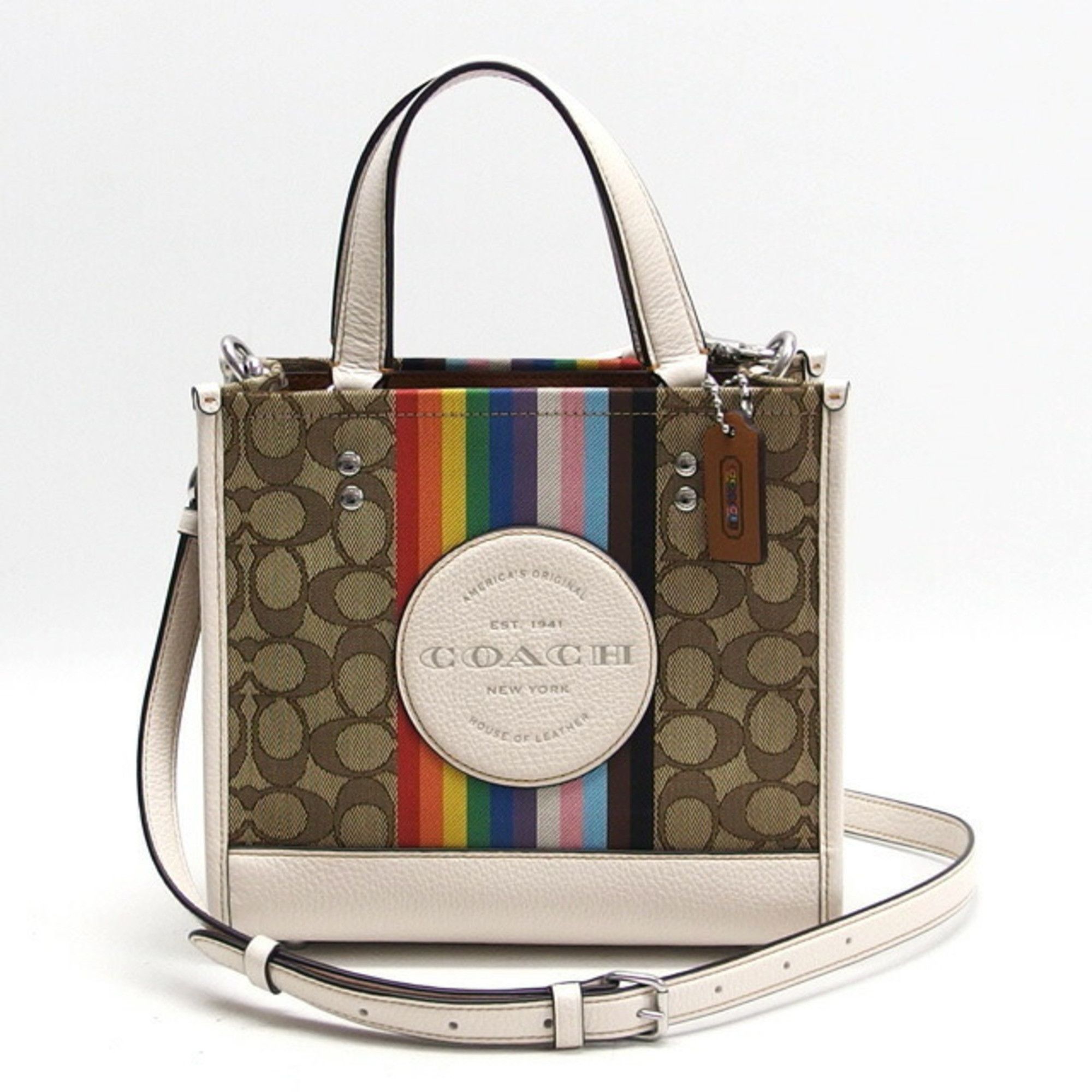 image of Coach Dempsey Tote 22 Bag Rainbow in Beige, Women's
