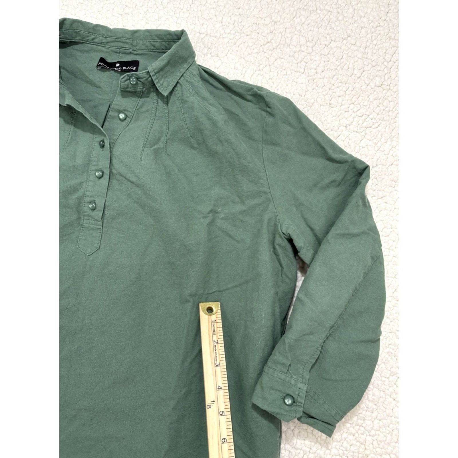 Vintage Pomander Place Shirt Dress Green M 3/4 Sleeve Button Collared Short Dress Modern Boho Preppy Women Size M / US 6-8 / IT 42-44 - 5 Thumbnail