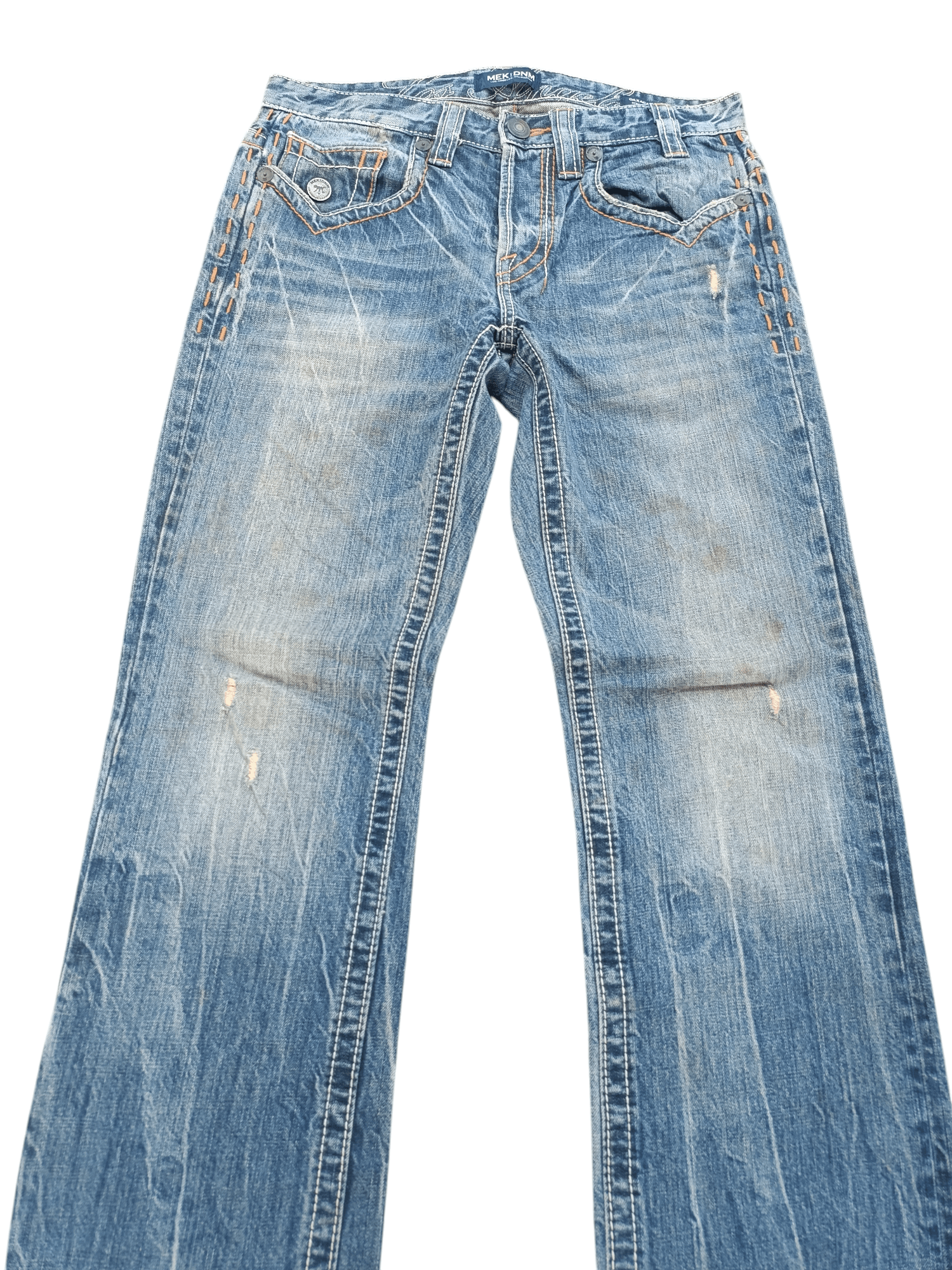 Japanese Brand × Vintage Vintage Flared Mek DNM Distressed Faded Denim E202 Size US 32 / EU 48 - 4 Thumbnail