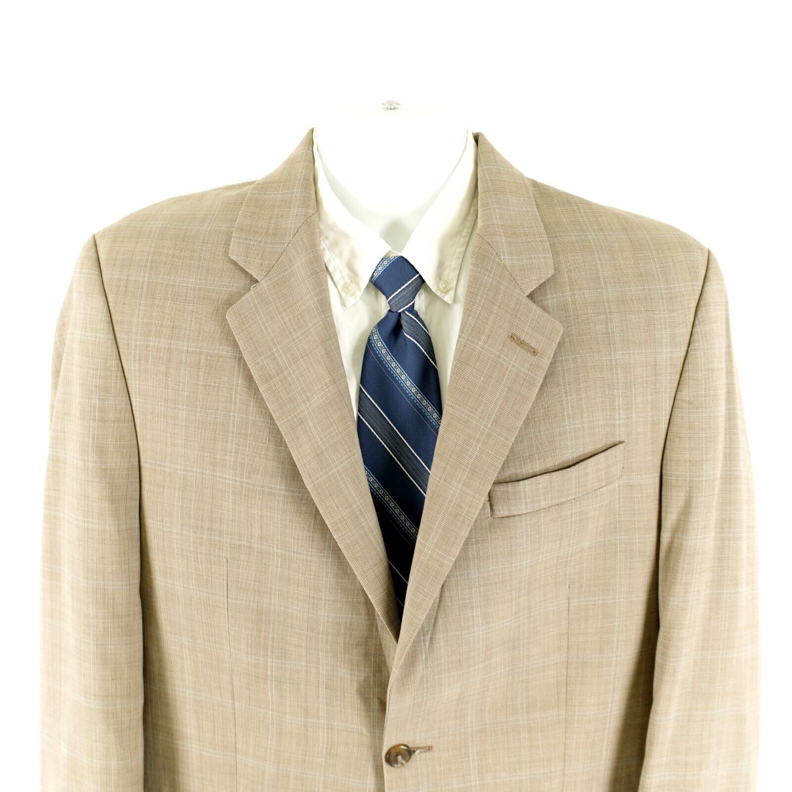 Ralph Lauren DAMAGED Lauren Ralph Lauren Wool Tan Plaid W/ Blue Windowpan Size 40L - 1 Thumbnail