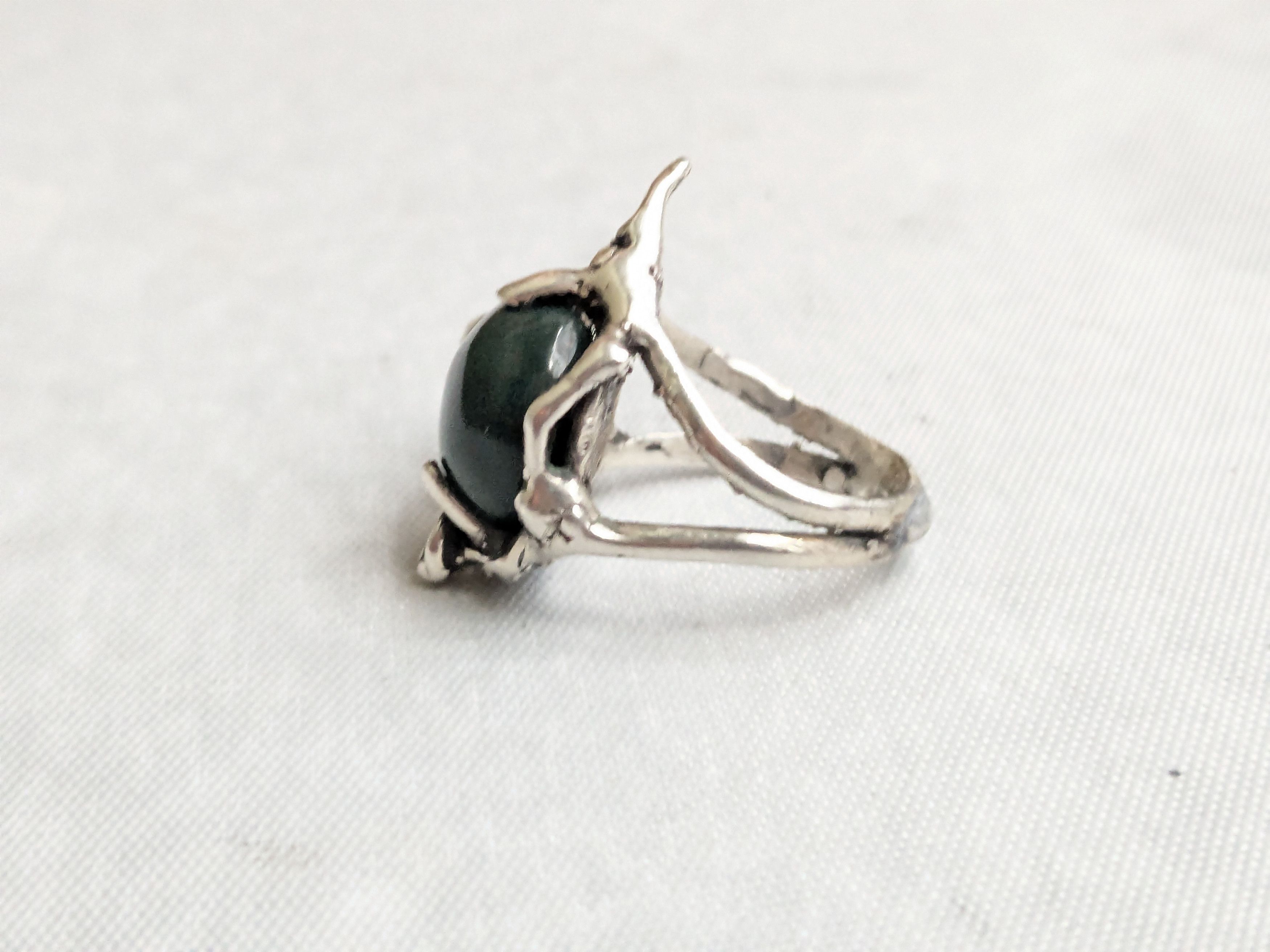 Jewelry Vintage Sterling Silver Ring Bloodstone 7.5 Brutalist Size ONE SIZE - 6 Thumbnail