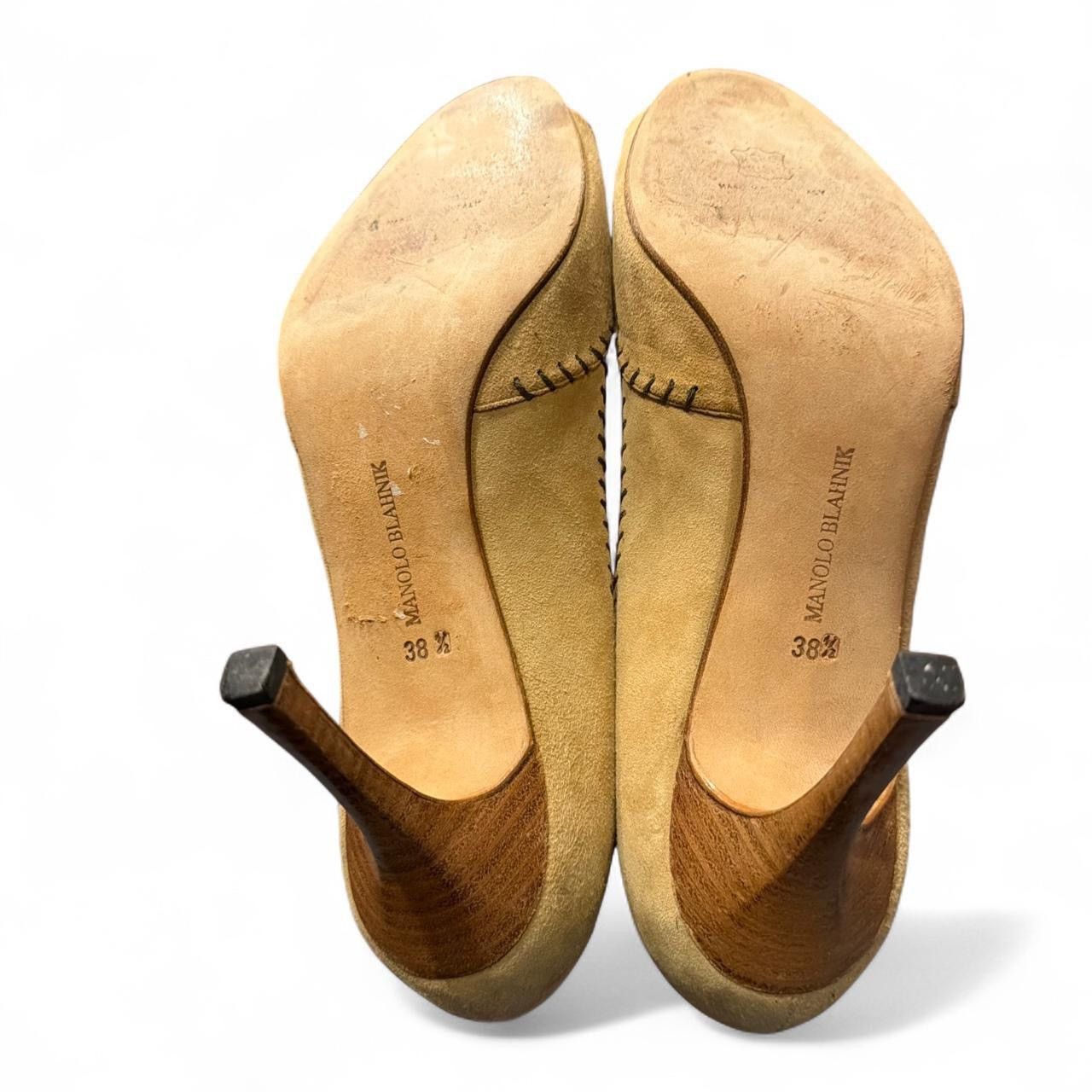 Manolo Blahnik Vintage Manolo Blahnik Suede Peep Toe Pumps Camel Size US 8.5 / IT 38.5 - 8 Thumbnail