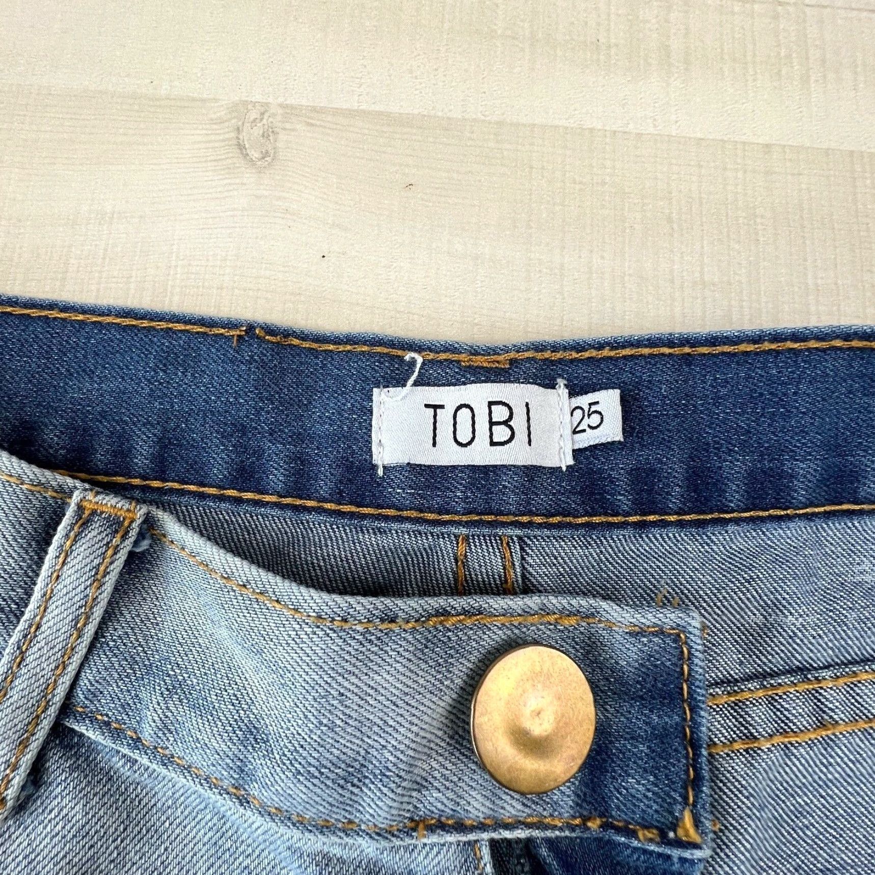 Vintage Tobi Womens Distressed Cropped Jeans Blue Light Wash 25 Regular Waist 29 Size 42" / US 20 - 4 Thumbnail