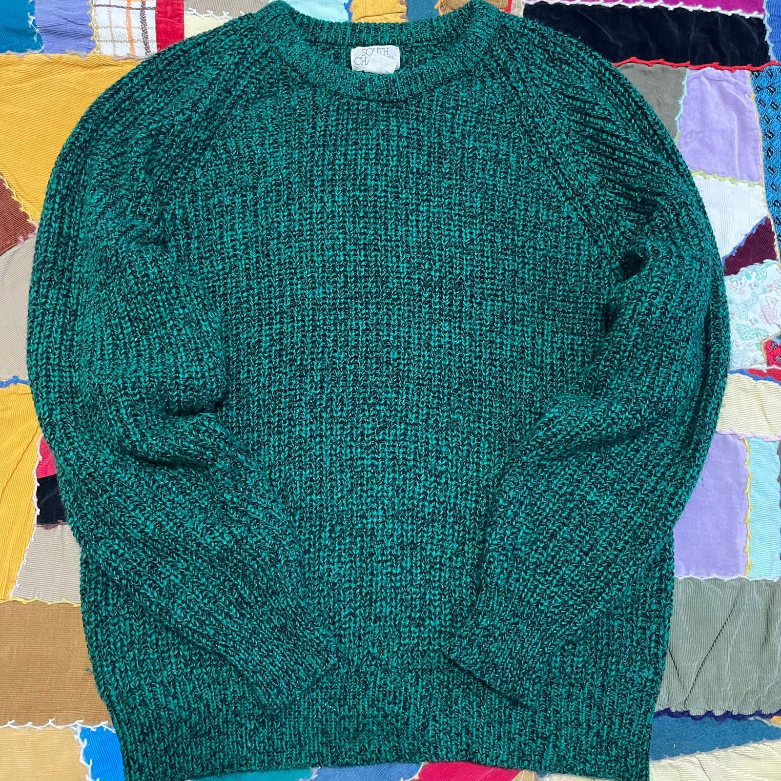 Other Vintage South Channel Green w/ Black Tightly Knitted Sweater Size US L / EU 52-54 / 3 - 1 Thumbnail