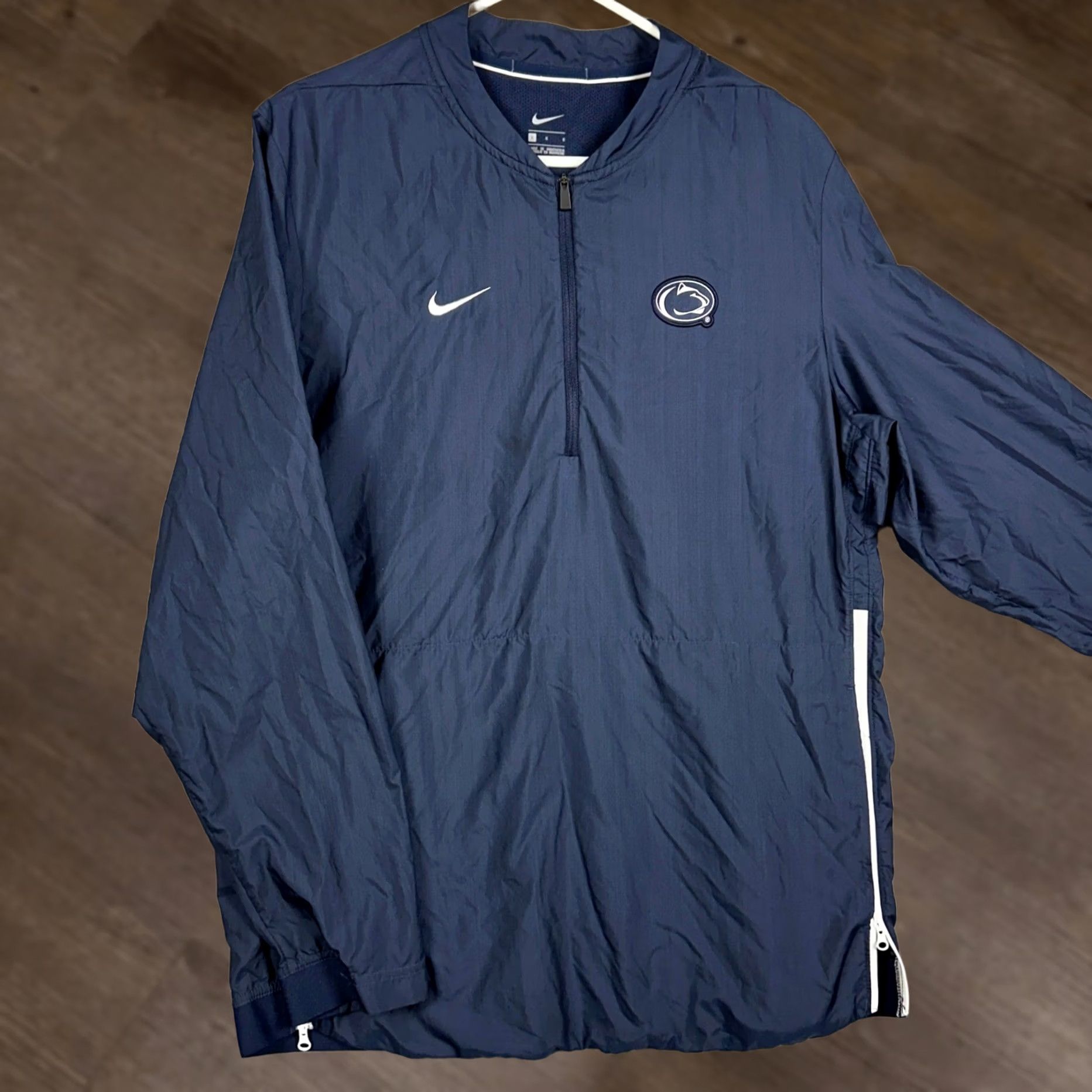 Nike VINTAGE? No. Penn State Nittany Lions Nike Jacket Mens Large Blue Quarter Zip Windbreaker EUC Size US L / EU 52-54 / 3 - 1 Thumbnail