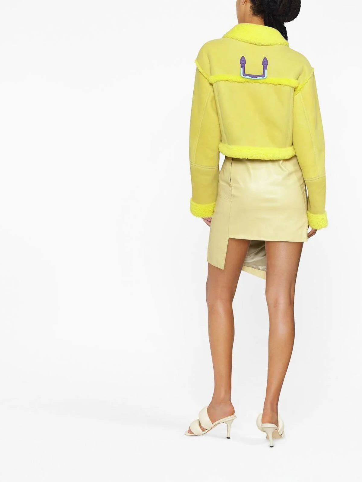 Off-White o1gr1nt0325 Shearling Crop Jacket in Yellow Size XS / US 0-2 / IT 36-38 - 3 Thumbnail