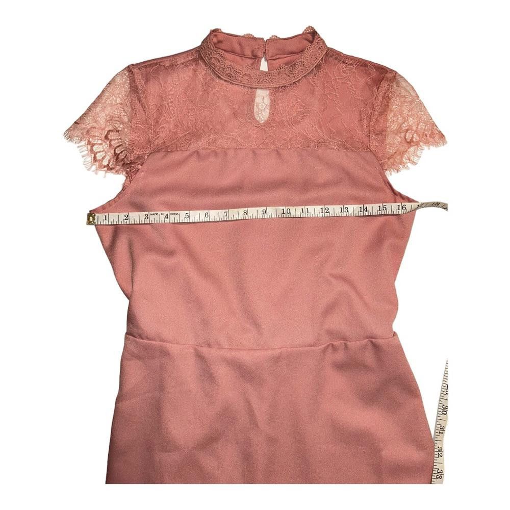 Designer Blush Satin High Neck Lace Dress Size 2 Size XS / US 0-2 / IT 36-38 - 6 Thumbnail