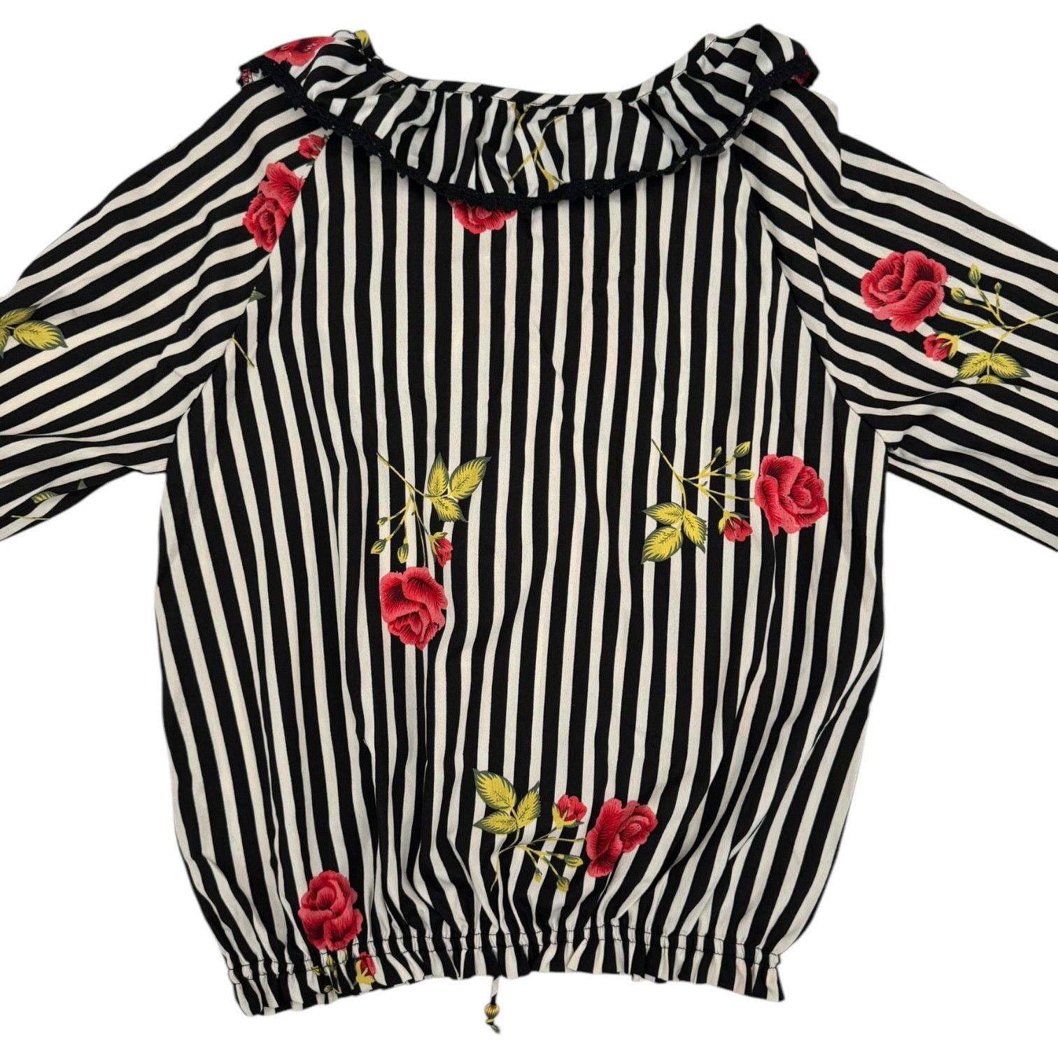Other New Glory Black & White Striped Blouse w/Roses Medium Size M / US 6-8 / IT 42-44 - 3 Thumbnail