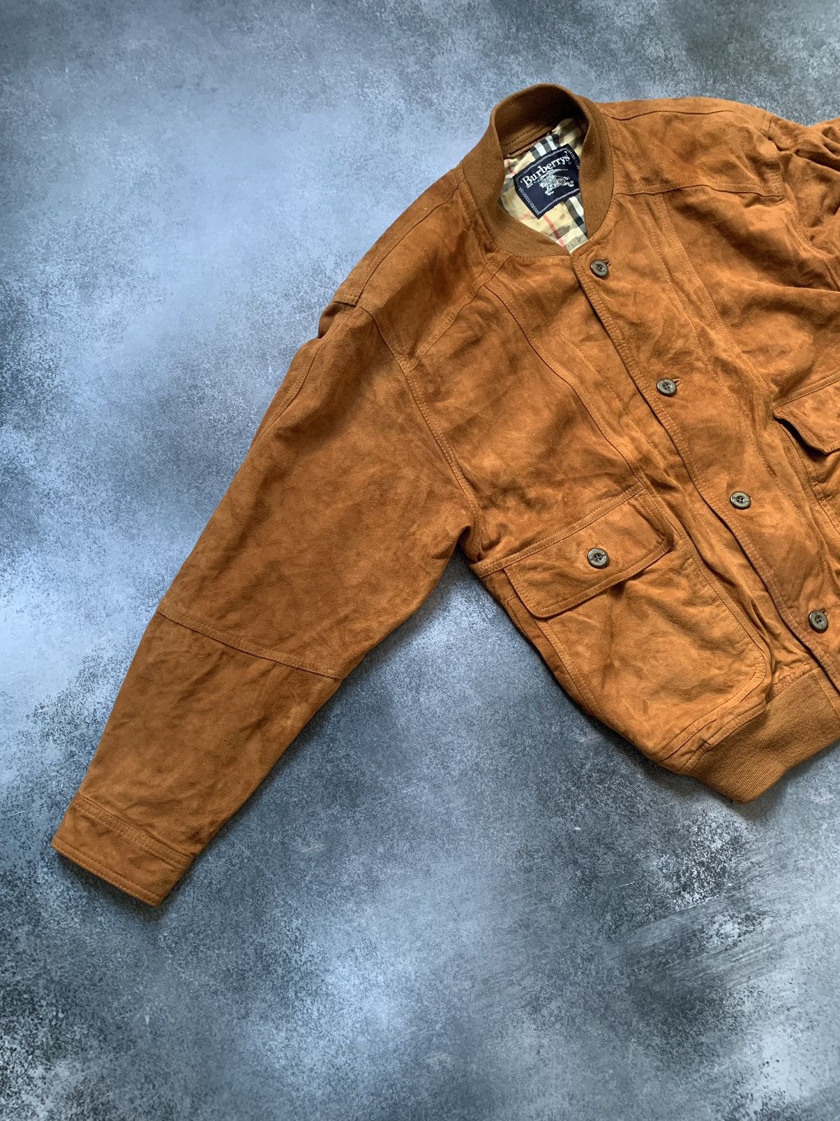 Burberry × Vintage Vintage burberrys suede leather check brown bomber jacket Size US L / EU 52-54 / 3 - 4 Thumbnail