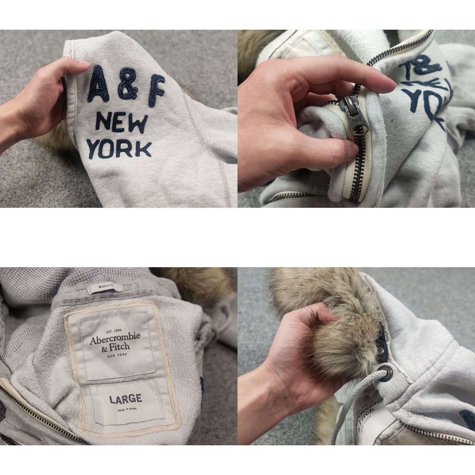 Abercrombie & Fitch VINTAGE Abercrombie & Fitch Logo Hoodie Mens L Gray Zip Fur 90s Opium Style Logo 6 Was 9 Gothic Christmas? Size US L / EU 52-54 / 3 - 9 Thumbnail