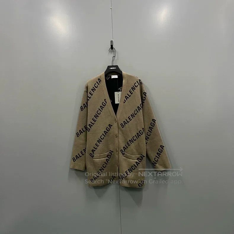 Balenciaga Balenciaga Light Brown Printed Logo Open Cardigan Size US M / EU 48-50 / 2 - 1 Thumbnail
