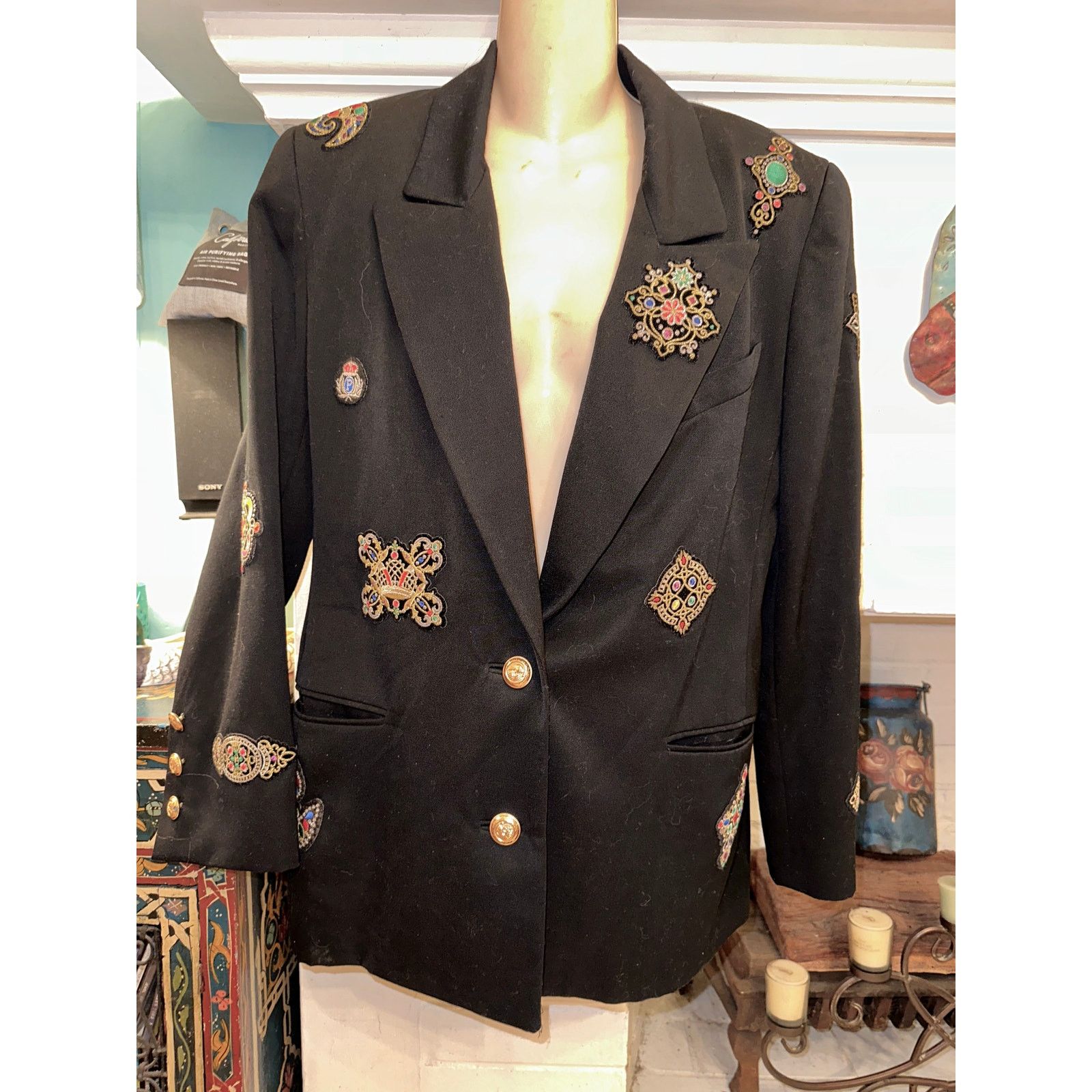 Other INCREDIBLE 80's WOOL BLAZER with PATCHES Size S / US 4 / IT 40 - 3 Thumbnail