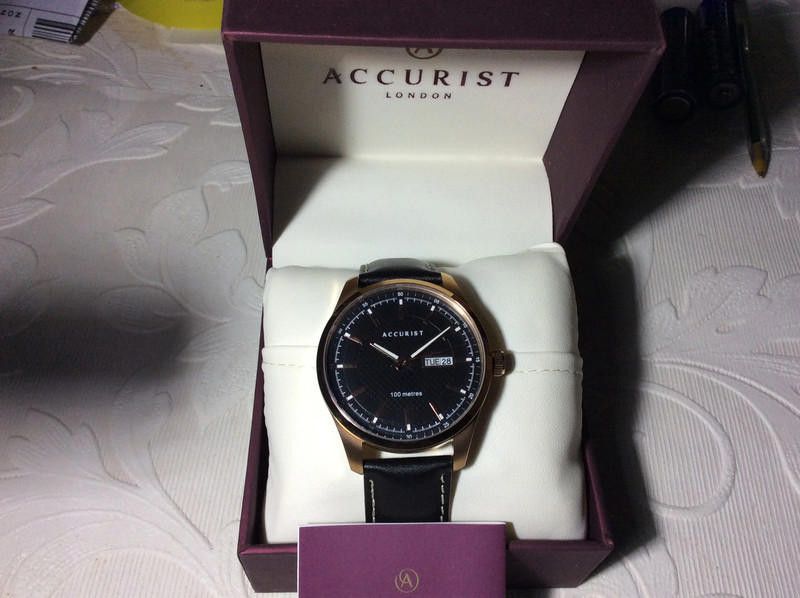 Designer Accurist men's black dial black leather strap watch Size ONE SIZE - 2 Thumbnail