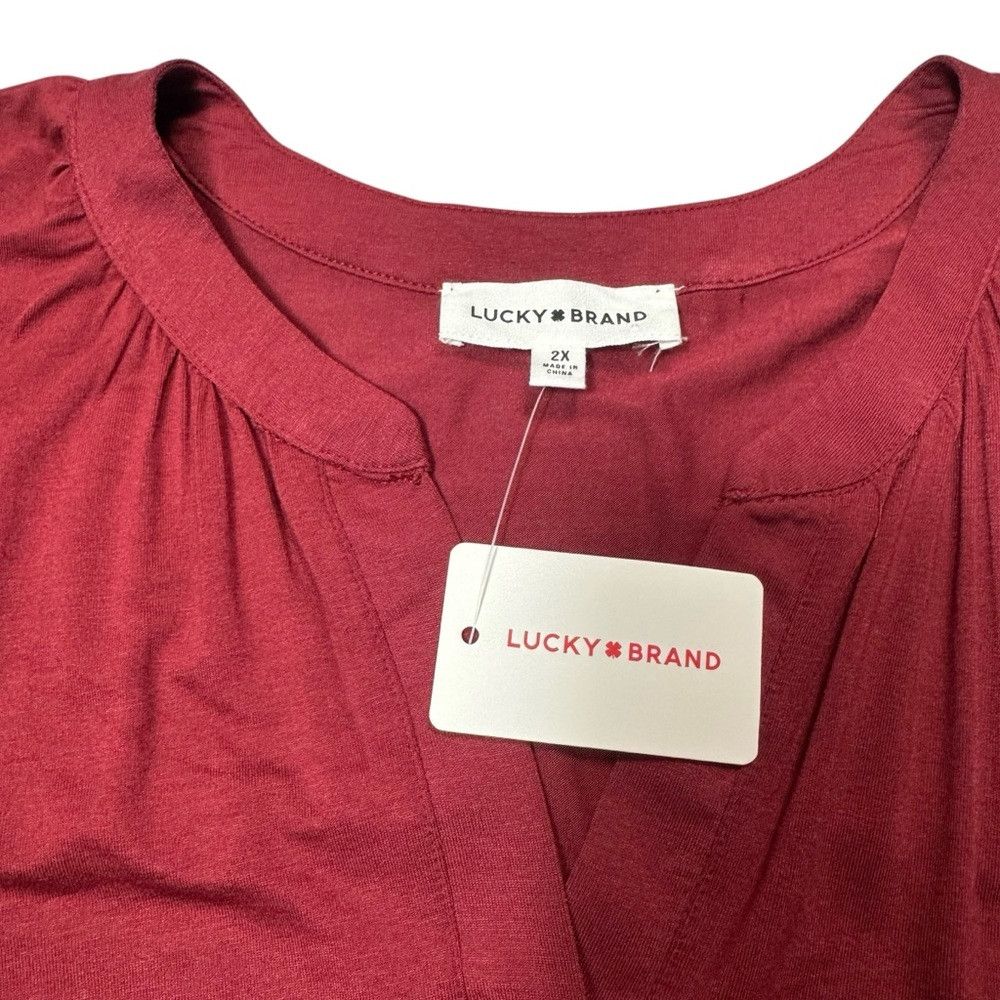 Lucky Brand NWT New Lucky Brand Red Rayon Tiered Flutter Short Sleeve D Size XXL / US 16-18 / IT 52-54 - 5 Thumbnail