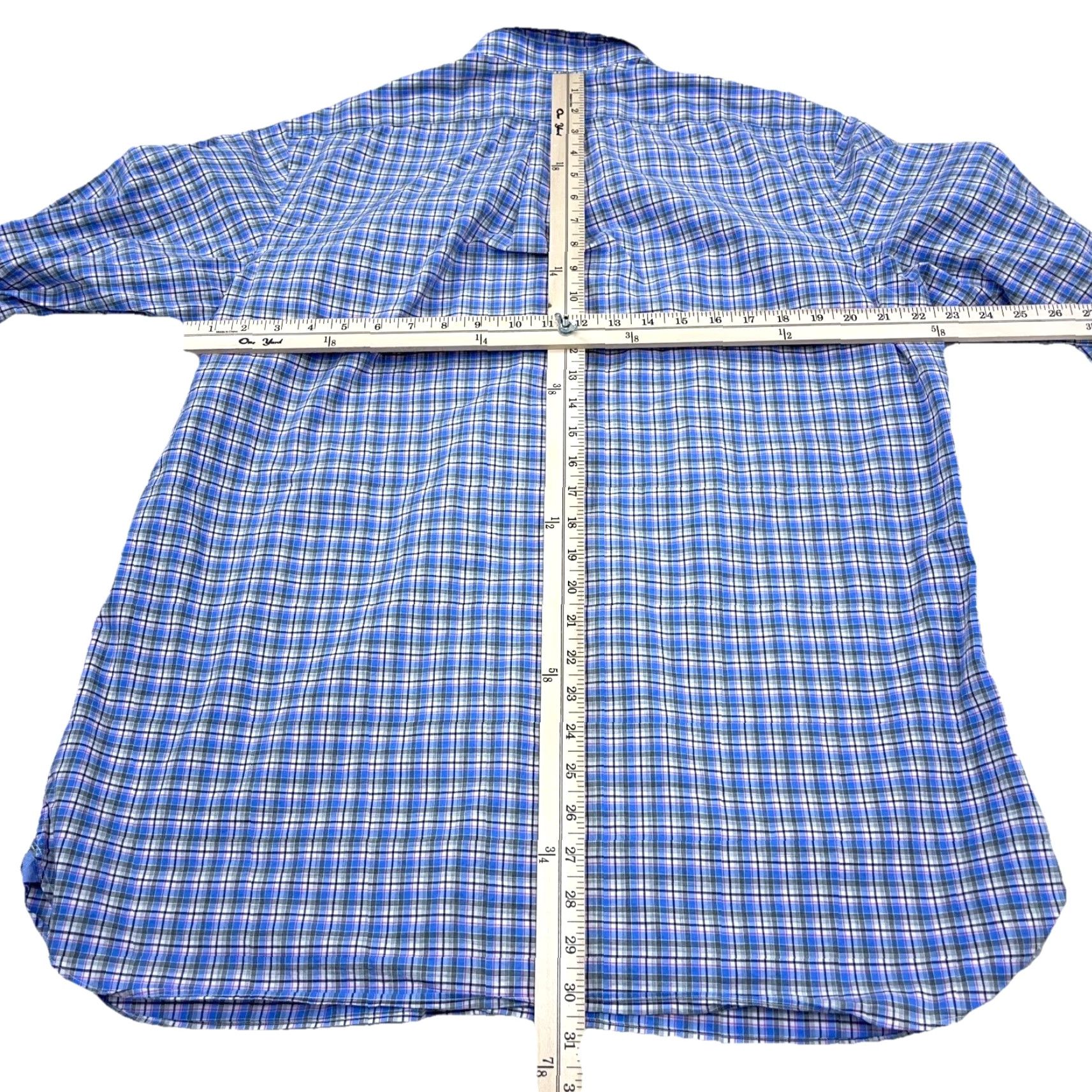 Ralph Lauren Ralph Lauren Shirt Men XL Blue Plaid Button Up Dress Stretch Cotton Poplin Size 46R - 6 Thumbnail