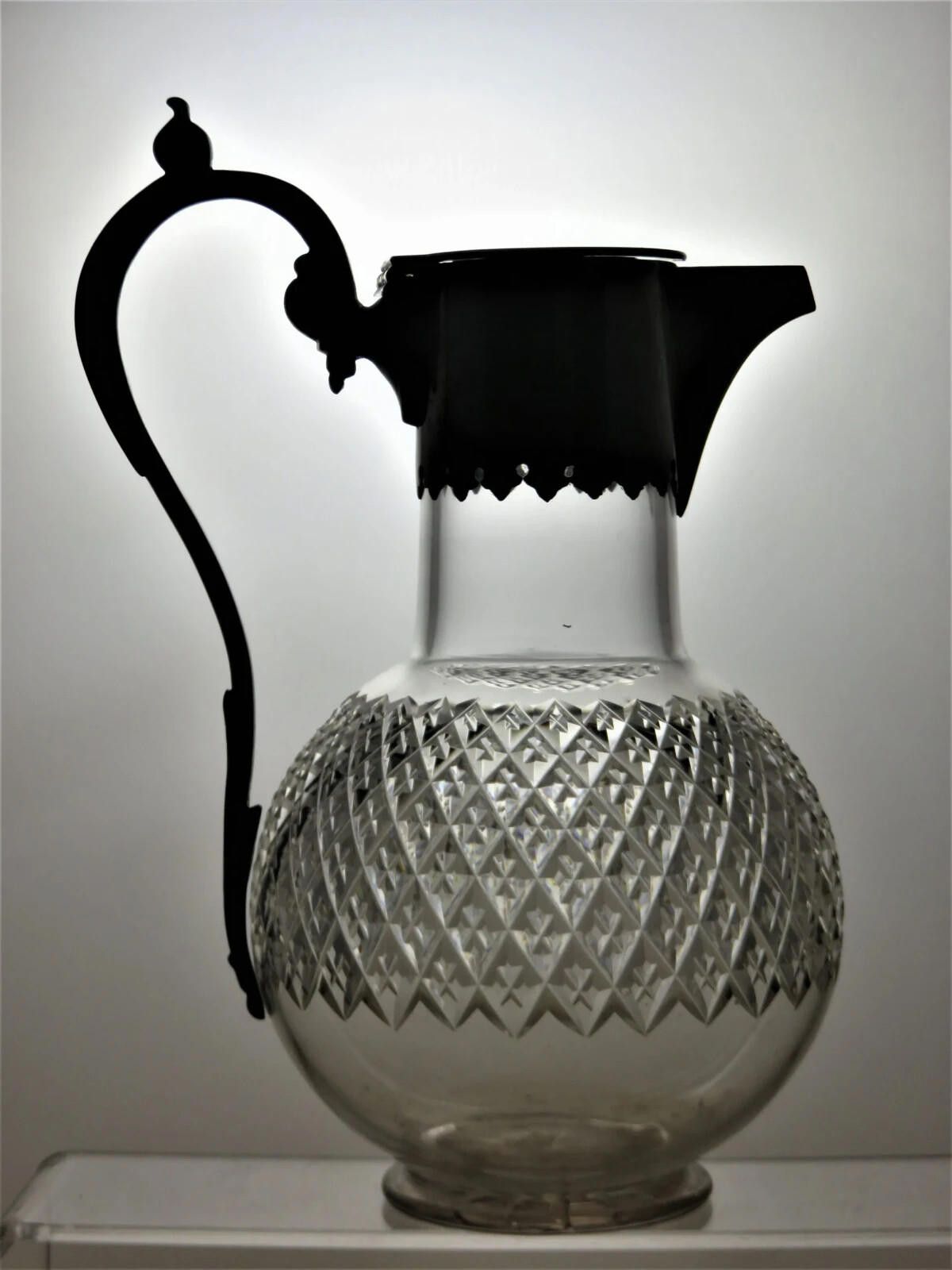 The Unbranded Brand Antique Cut Crystal Round Decanter Silver Plated Top rim Size ONE SIZE - 1 Thumbnail