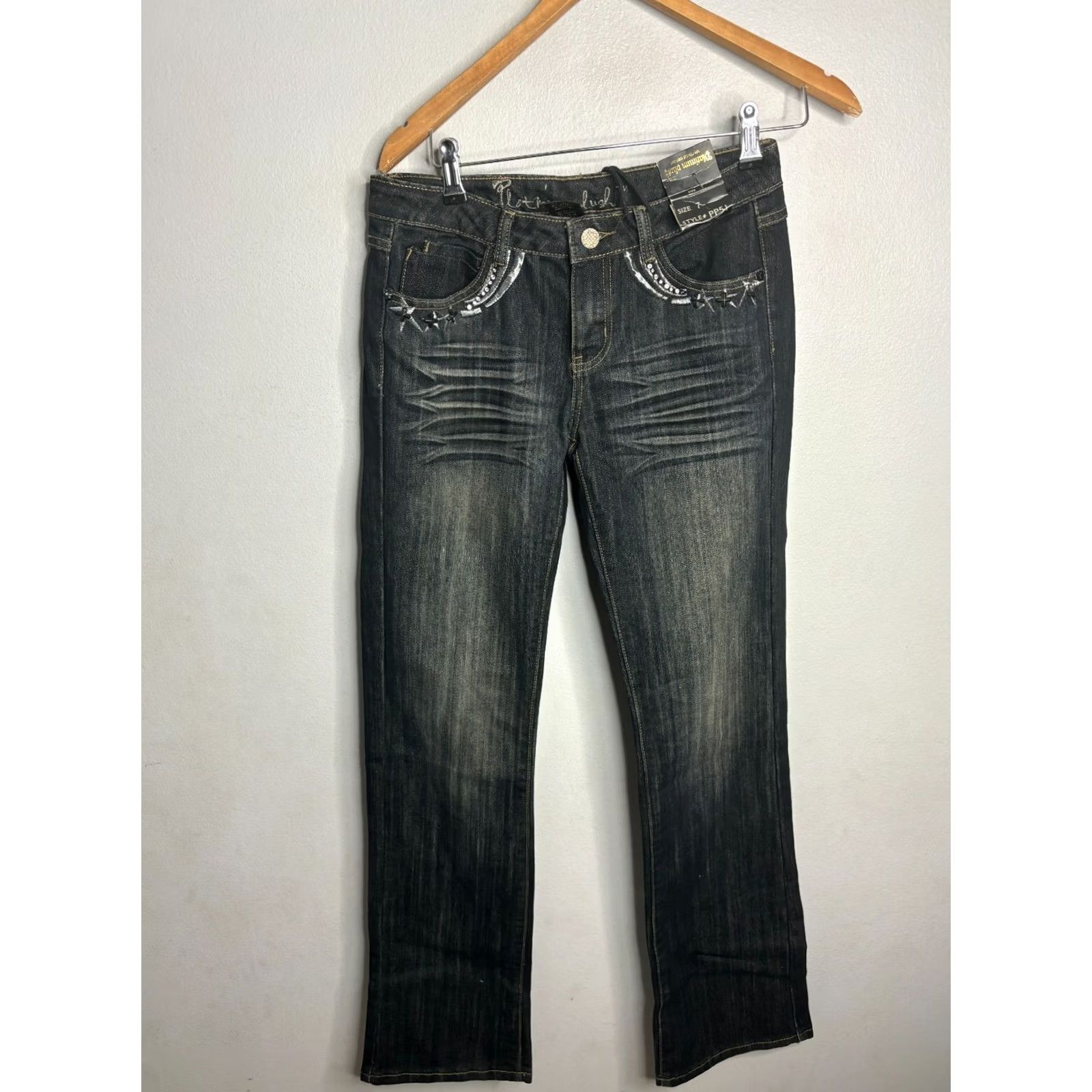Vintage Platinum Plush Jeans Bootcut Stars Black 7 Women Regular 28 Inseam 33 Denim Cotton/Spandex Polyester NWT NWT bootscut jeans Size 28" / US 6 / IT 42 - 5 Thumbnail