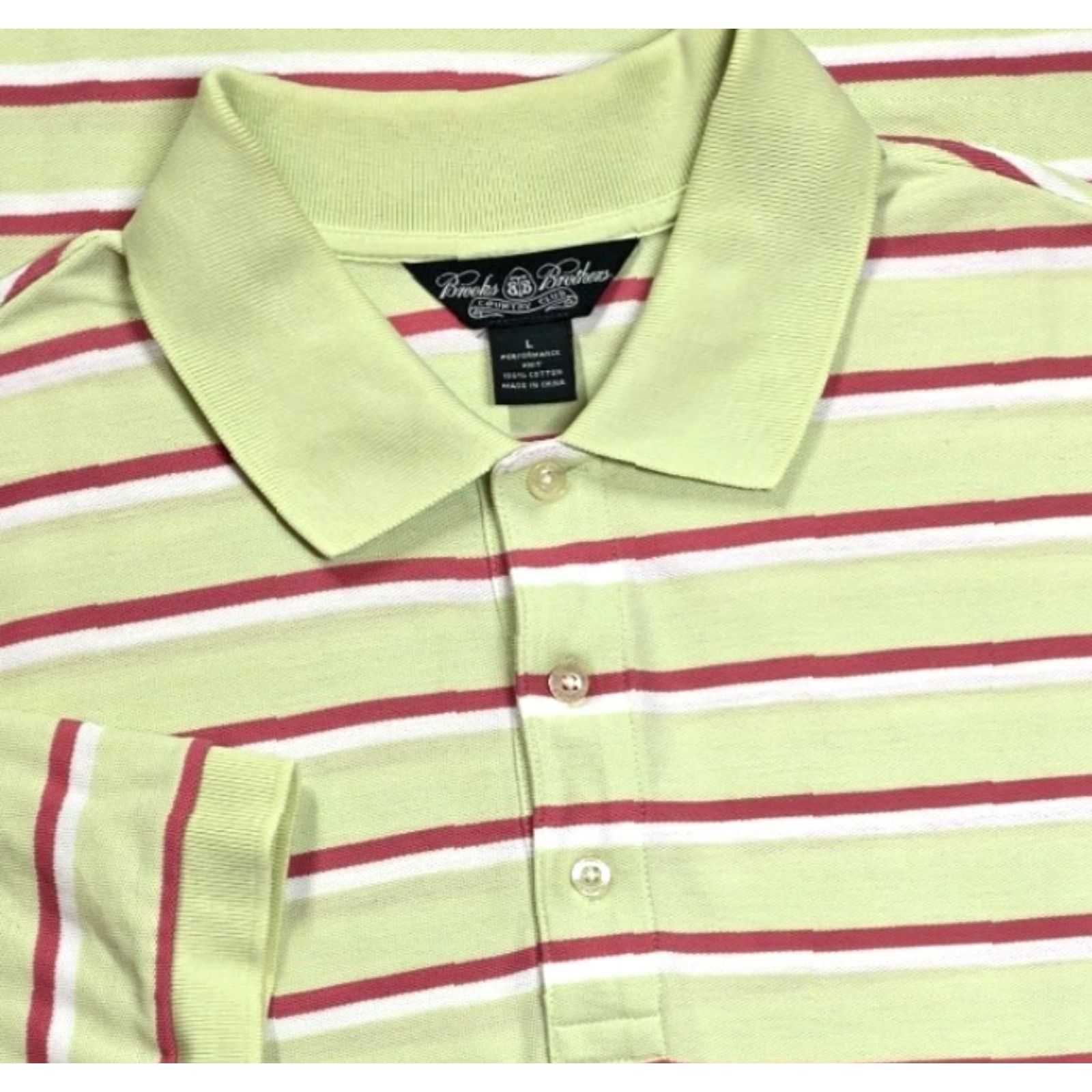 Brooks Brothers Brooks Brothers Polo Short Sleeve Green Pink Stripe L Performance Country Club Mens Polo Size US L / EU 52-54 / 3 - 2 Thumbnail