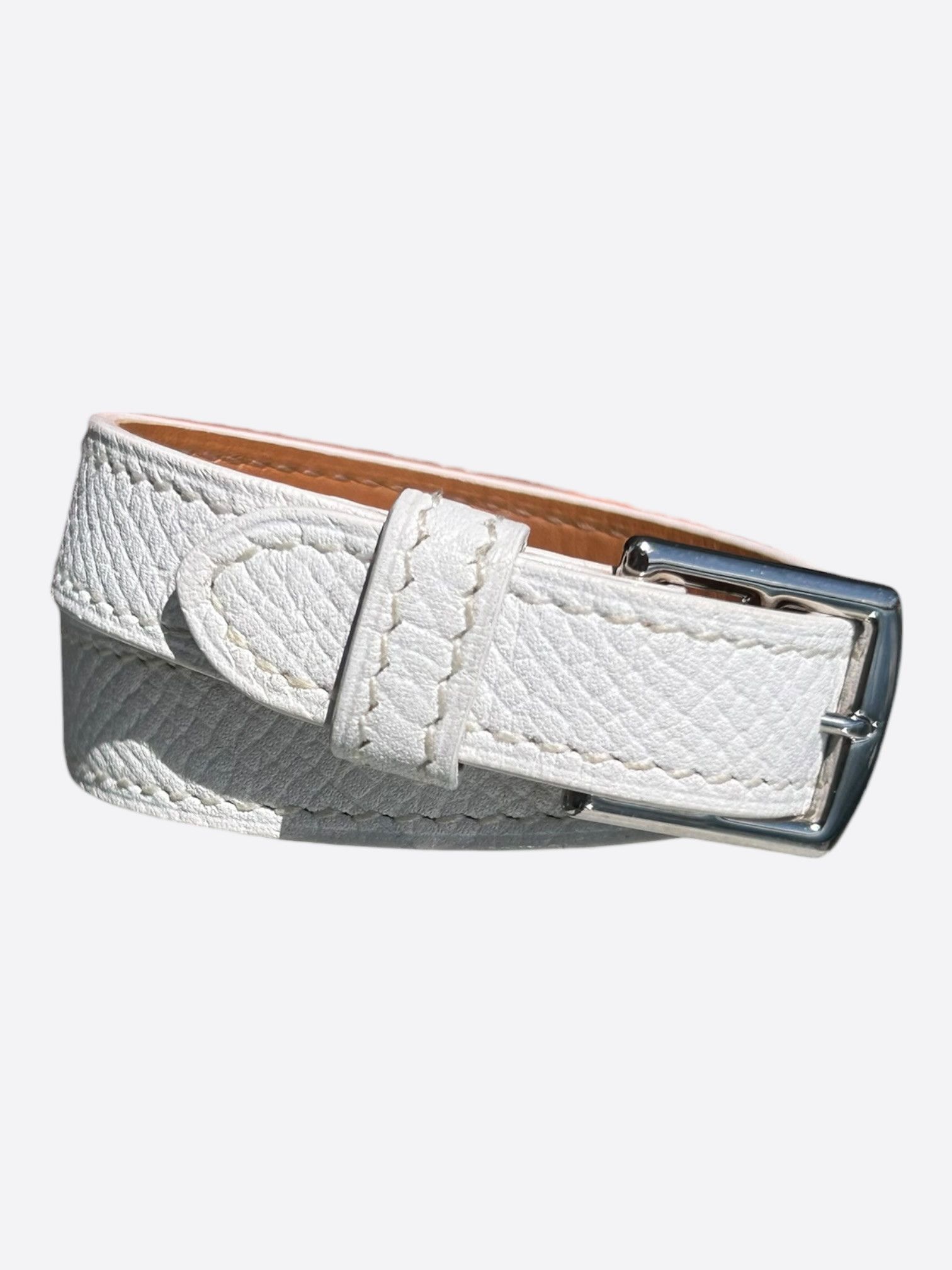 Hermes WhiteEpsom Palladium Hardware Etriviere Double Tour Bracelet Size ONE SIZE - 1 Thumbnail