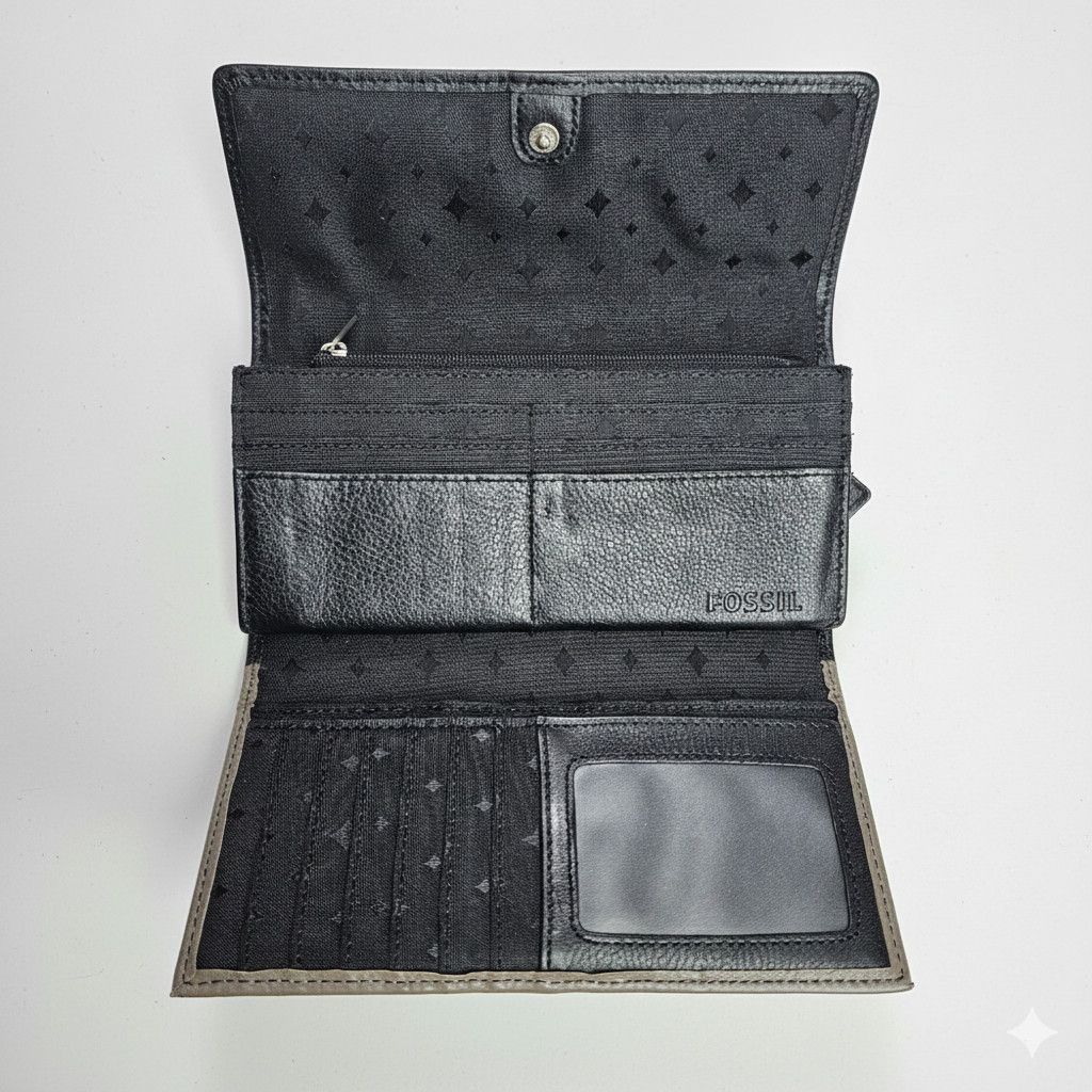 Fossil Fossil 7x4x1" Wallet Grey Black Pebbled Leather Tri-Fold Size ONE SIZE - 5 Thumbnail