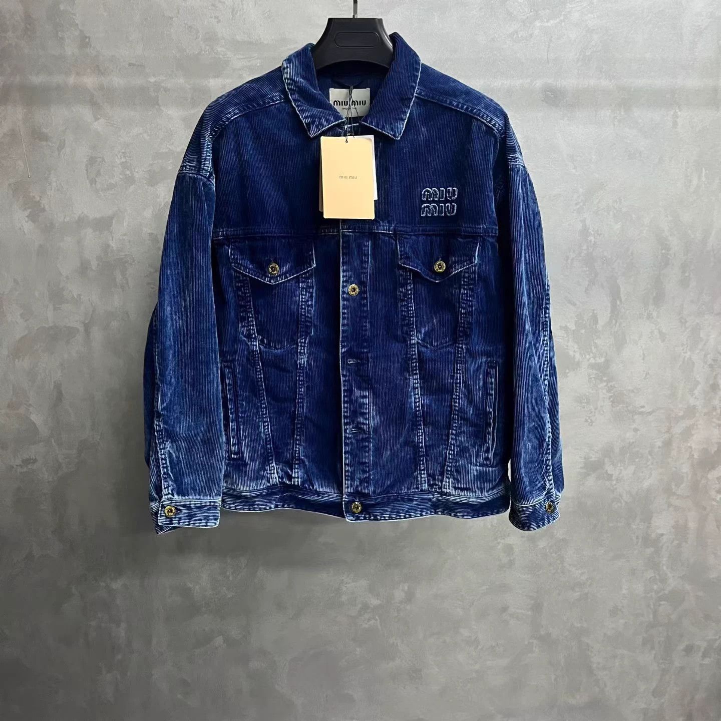 Miu Miu MIU MIU Indigo Solid Logo Lapel Denim Jacket Size XS / US 0-2 / IT 36-38 - 1 Thumbnail