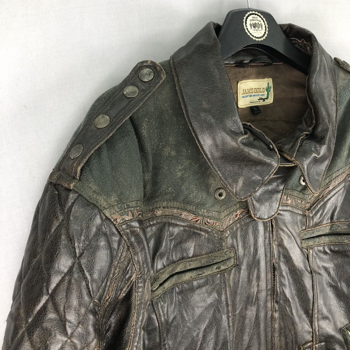 Leather Vintage 90's Motorcycle Leather Jacket by Jam's Gold Size US L / EU 52-54 / 3 - 2 Thumbnail