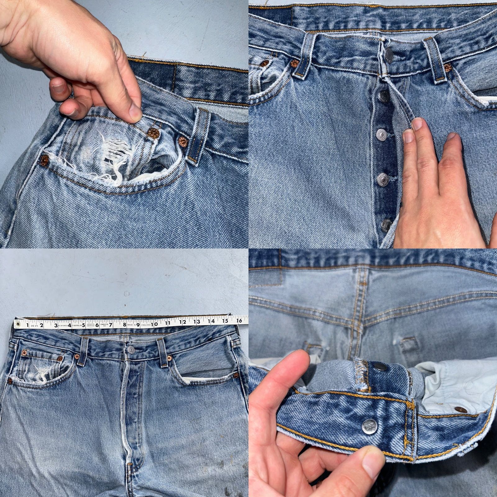 Levi's Levi's 501 Vintage 90s Jeans 34x34 Blue Light Wash Mens Regular Straight 34 Inseam 34 Cotton Denim Jeans Size US 34 / EU 50 - 8 Thumbnail