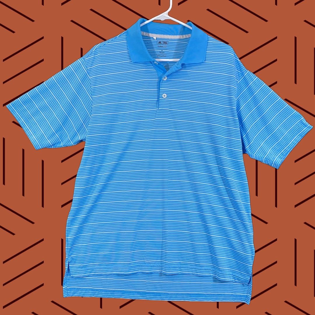 Adidas ADIDAS Polo Shirt Mens Regular Medium Blue White Striped Golf Climalite S/S Polo Shirt Mens Size US M / EU 48-50 / 2 - 1 Thumbnail