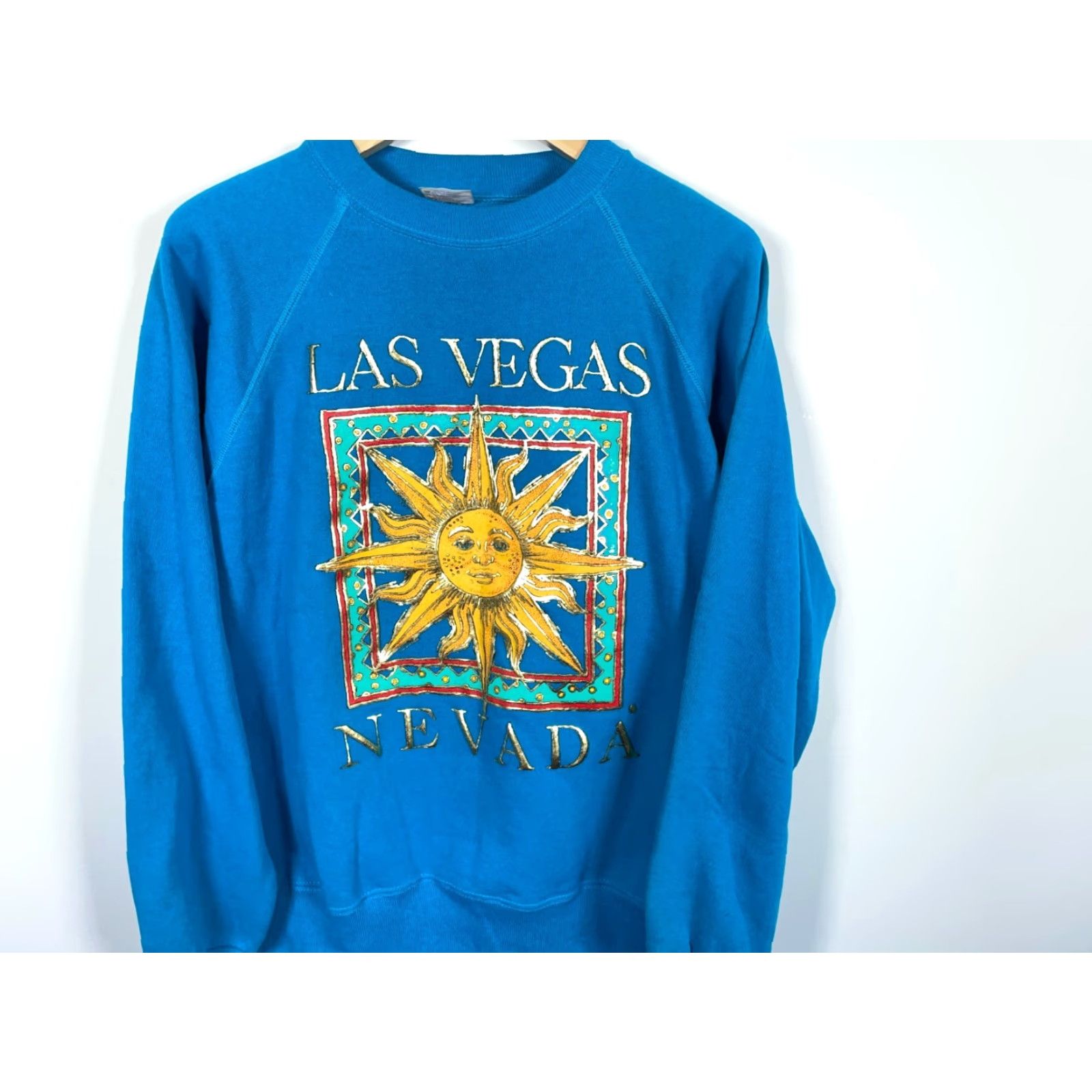Hanes VINTAGE Hanes Sweatshirt Las Vegas Tribal Sun Blue 50/50 Raglan Sleeve Adult Large Crew Neck Graphic Print 90s City Retro Mens Size US L / EU 52-54 / 3 - 4 Thumbnail