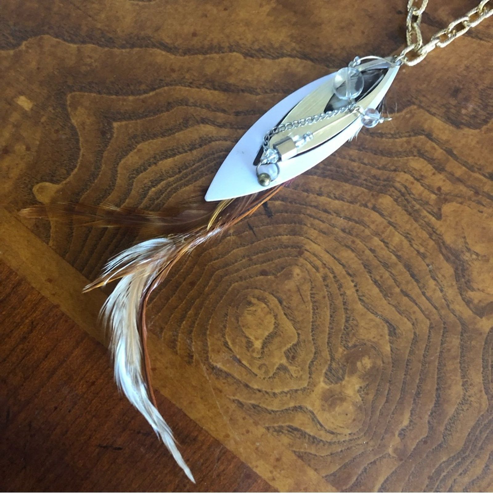 Handmade Handcrafted repurpose genuine feather dangle necklace Size ONE SIZE - 9 Thumbnail