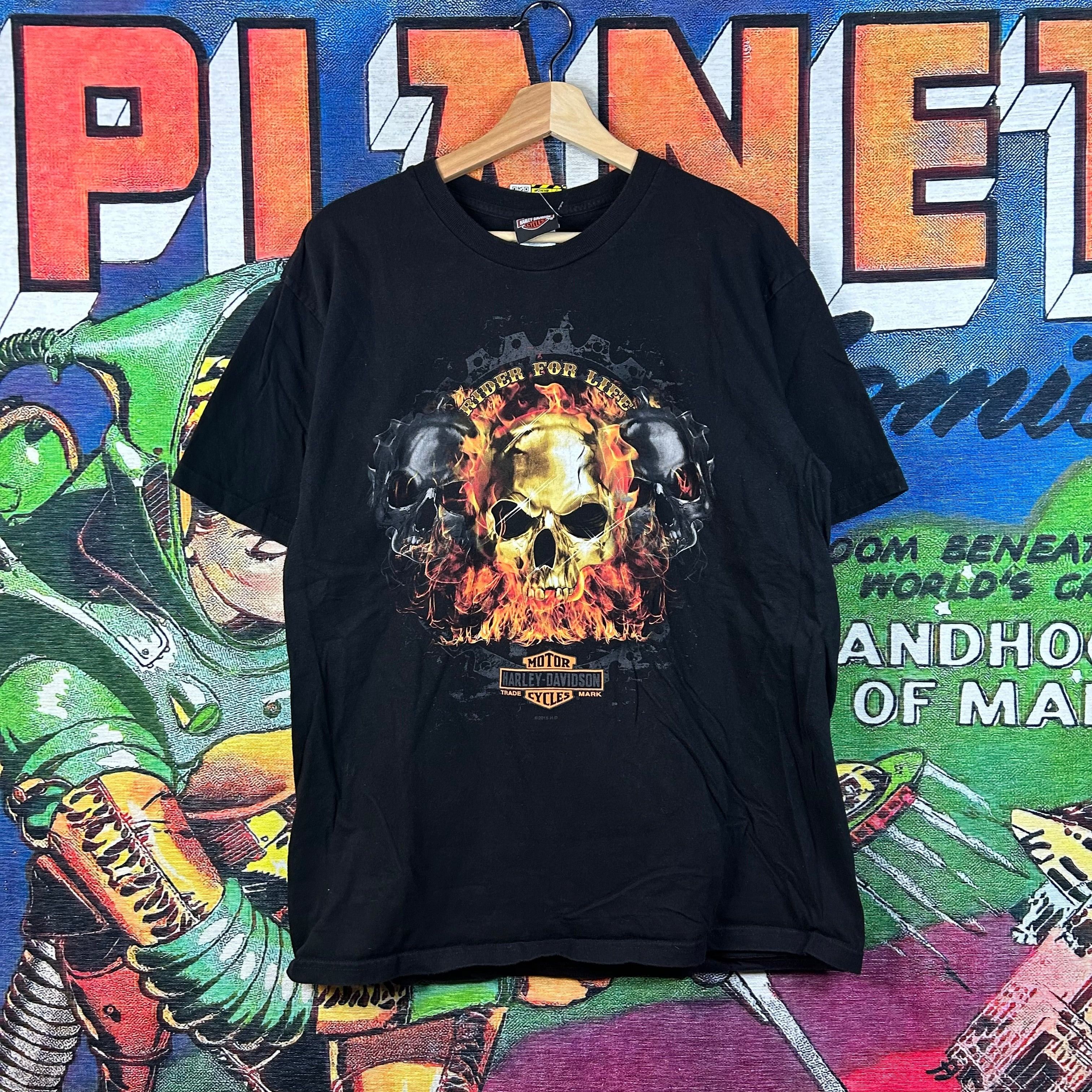 Harley Davidson × Vintage Harley Davidson Flaming Skull Tee Size Large Size US L / EU 52-54 / 3 - 1 Thumbnail