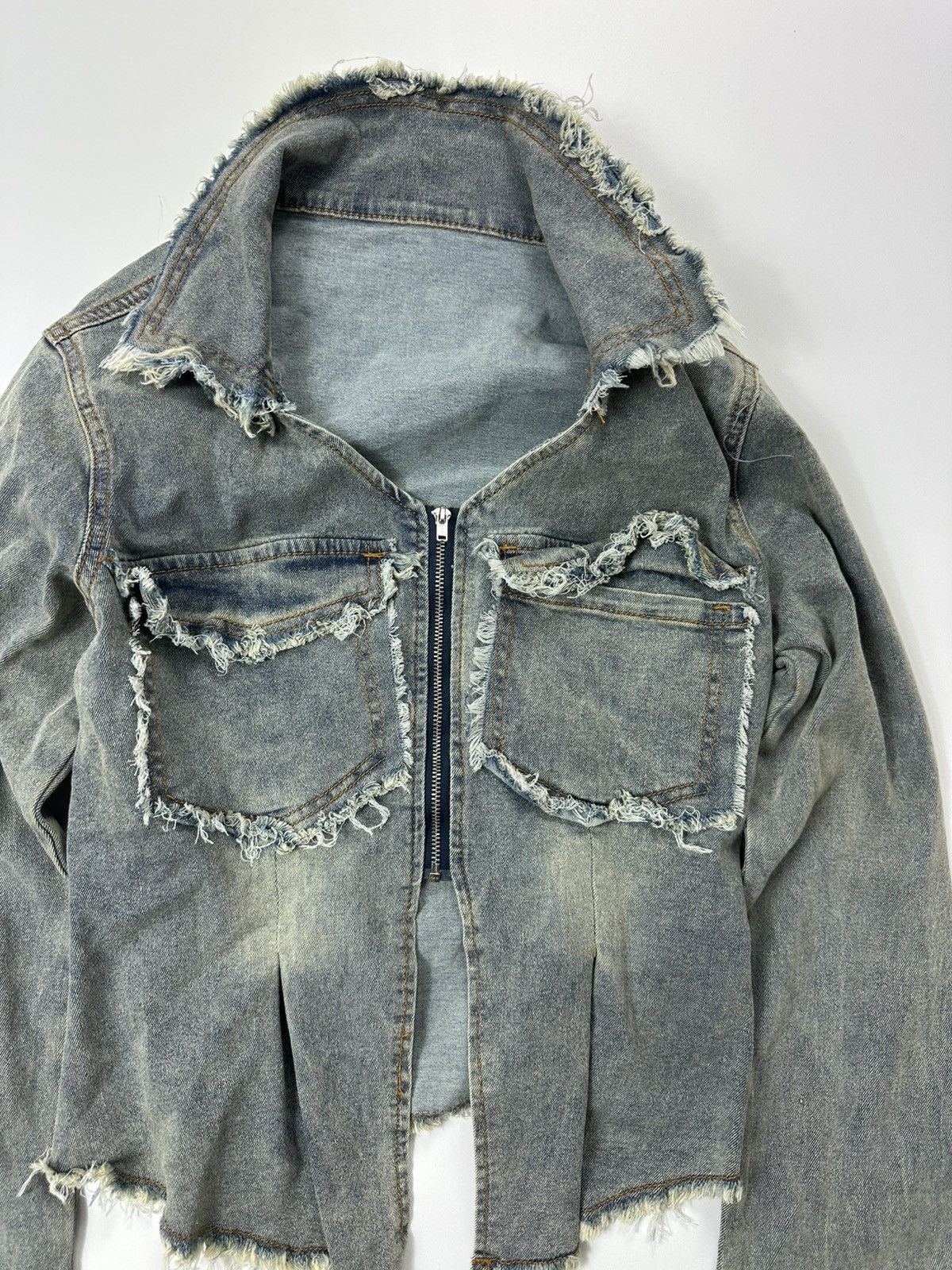 Japanese Brand Cropped Denim Jacket Women's Y2K Fit Zip Size M / US 6-8 / IT 42-44 - 6 Thumbnail