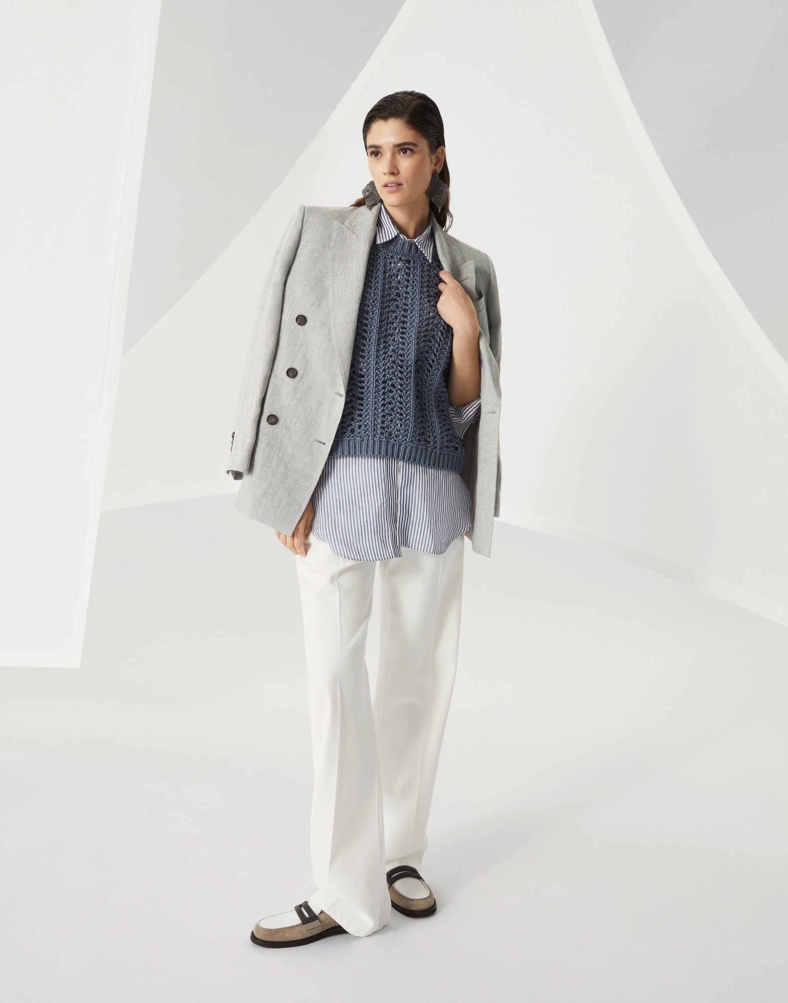Brunello Cucinelli o1la1rc1a0326 Striped Linen And Silk Organza Long Shirt Size S / US 4 / IT 40 - 5 Thumbnail