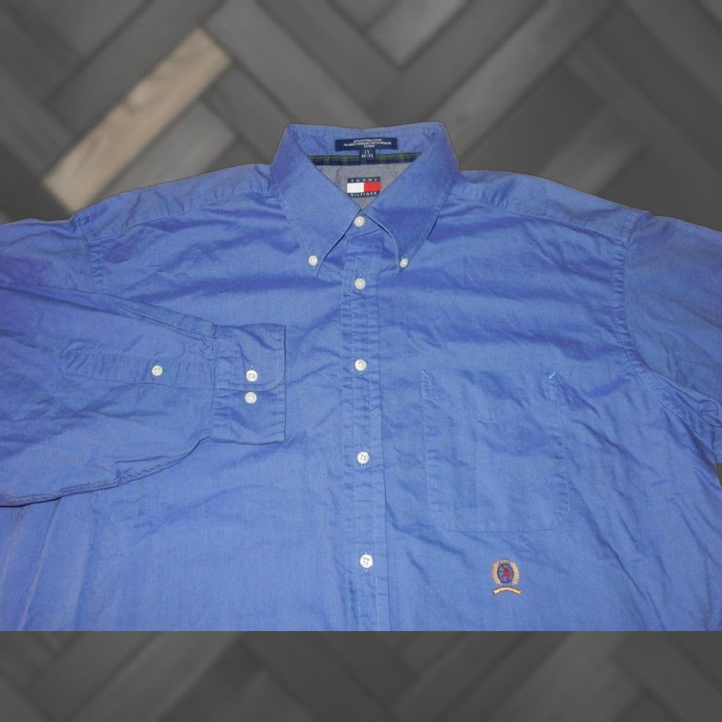 Tommy Hilfiger VINTAGE Tommy Hilfiger Men's Dress Shirt Long Sleeve Size 17 Blue Cotton Mens Size 46R - 1 Thumbnail
