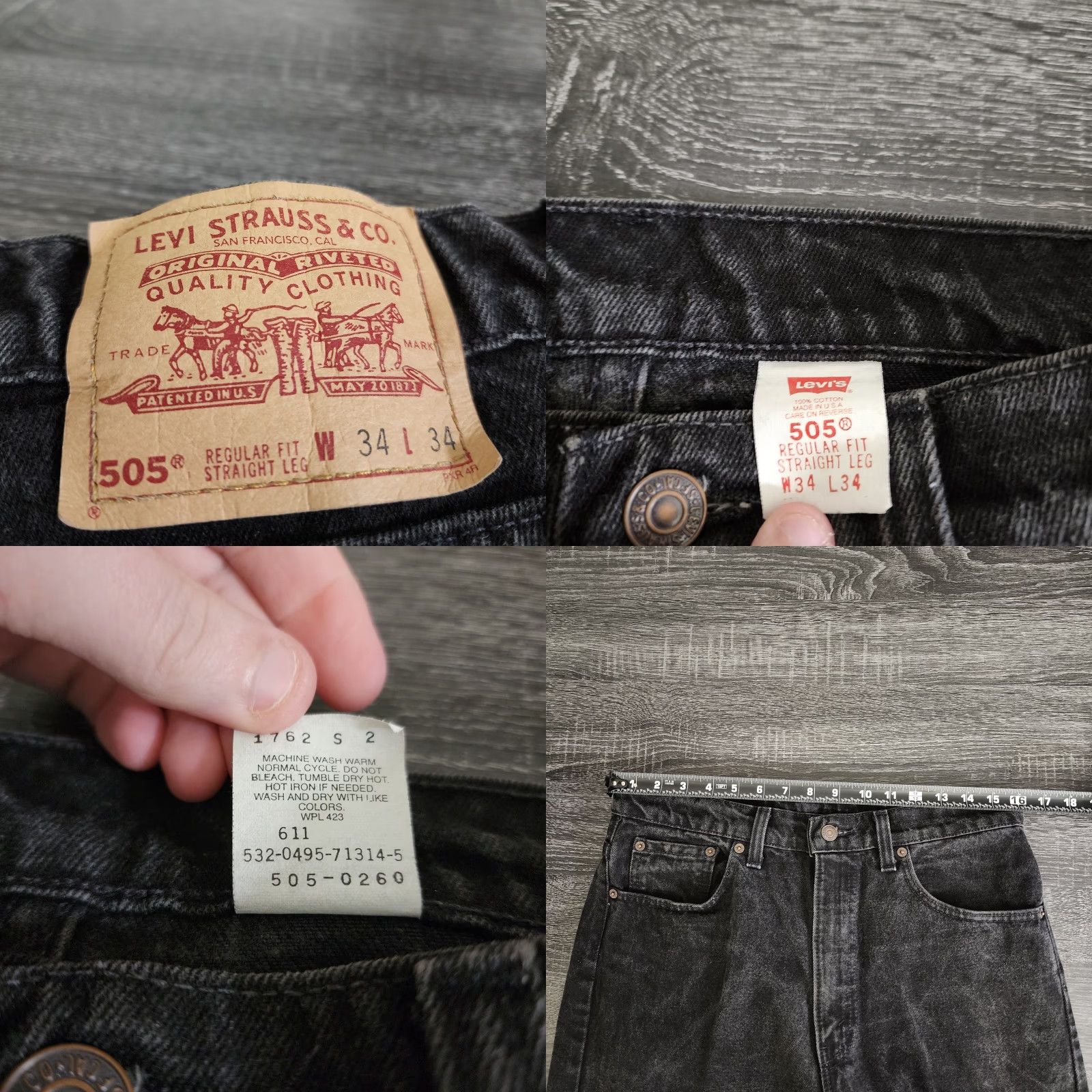 Levi's VINTAGE Levi's 505 Jeans Straight Men 34x34 Black Acid Wash USA 90s City Dad Jeans Mens Regular Inseam 34"} Size US 32 / EU 48 - 8 Thumbnail