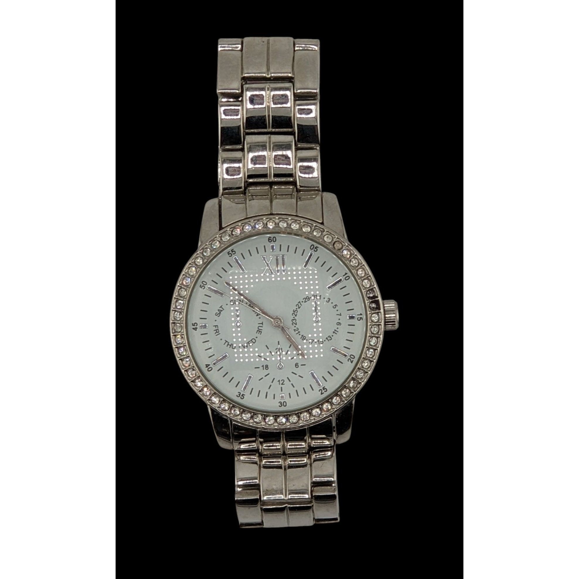 Other Silver-Tone Glam Mens Analog Watch With Crystal Accents Day Size ONE SIZE - 2 Thumbnail