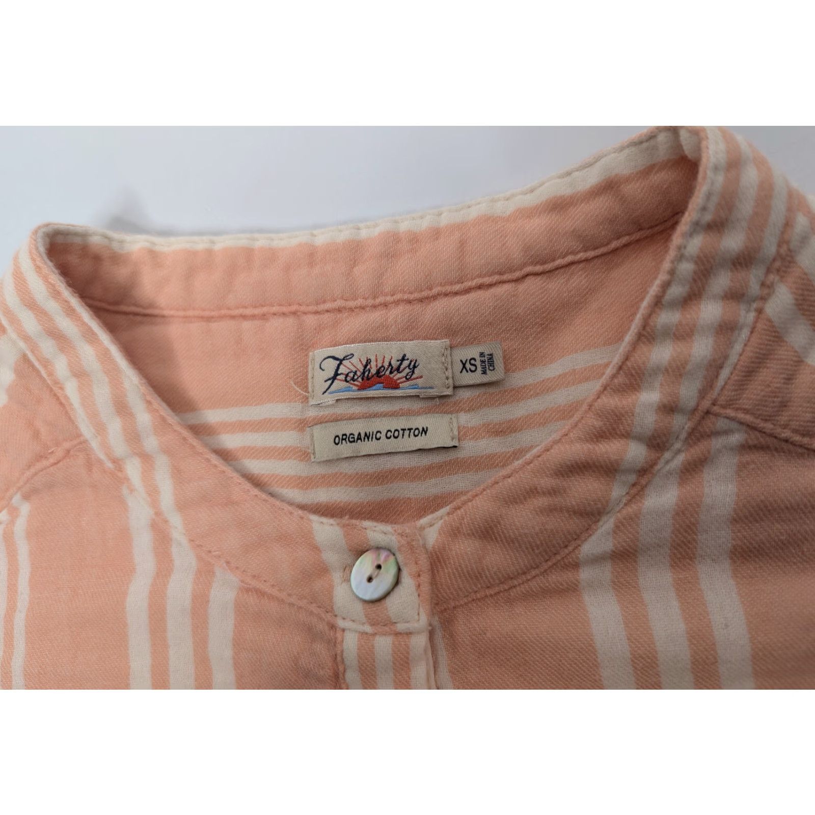 Faherty Faherty Desmond Shirt Top Women's XS Peach Stripe Dream Cotton Gauze Blouse Short Sleeve Casual Wear Size XS / US 0-2 / IT 36-38 - 5 Thumbnail